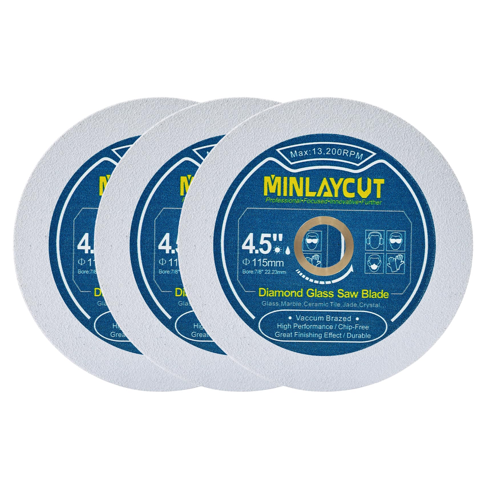 MINLAYCUT Diamond Glass Cutting Disc - 3pcs 4.5 inch/115mm Saw Blades for Cutting Glass Jade Crystal Wine Bottle for Angle Grinder Arbor 7/8'' x 5/8''