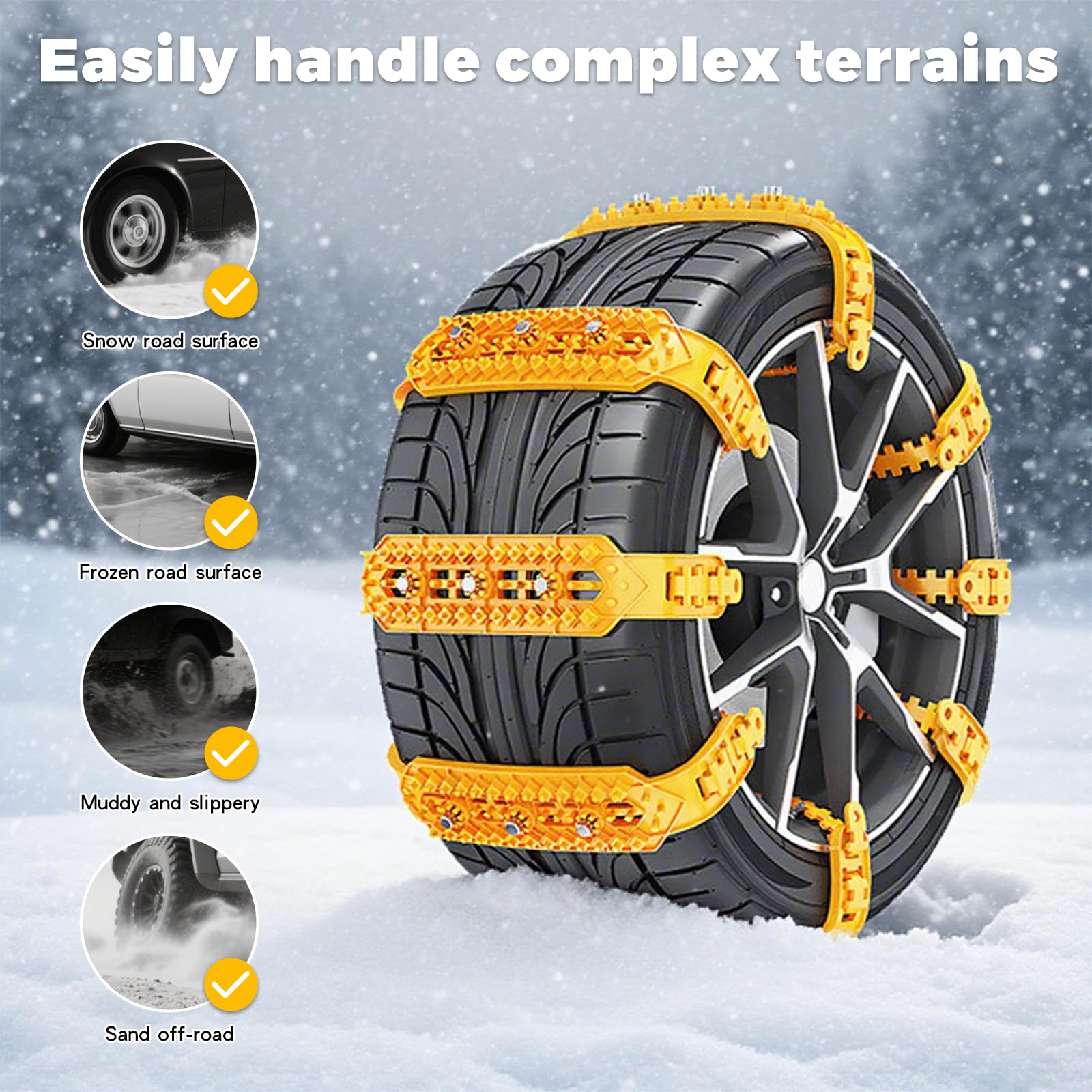 16 Pcs Cadenas Nieve, neumáticos invierno cadenas de seguridad, Juego Universal para Neumáticos Coche anti nieve, fácil instalación, vehículos de Emergencia (Ancho Neumático 165-265mm)