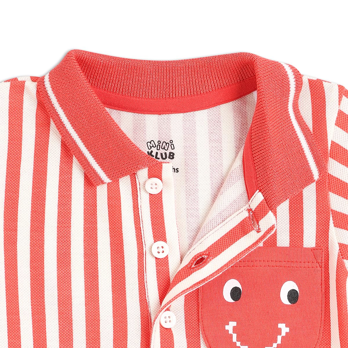 Mini Klub Cotton Half Sleeves Striped Polo - (6-9M) White/Red - Image 3 thumbnail