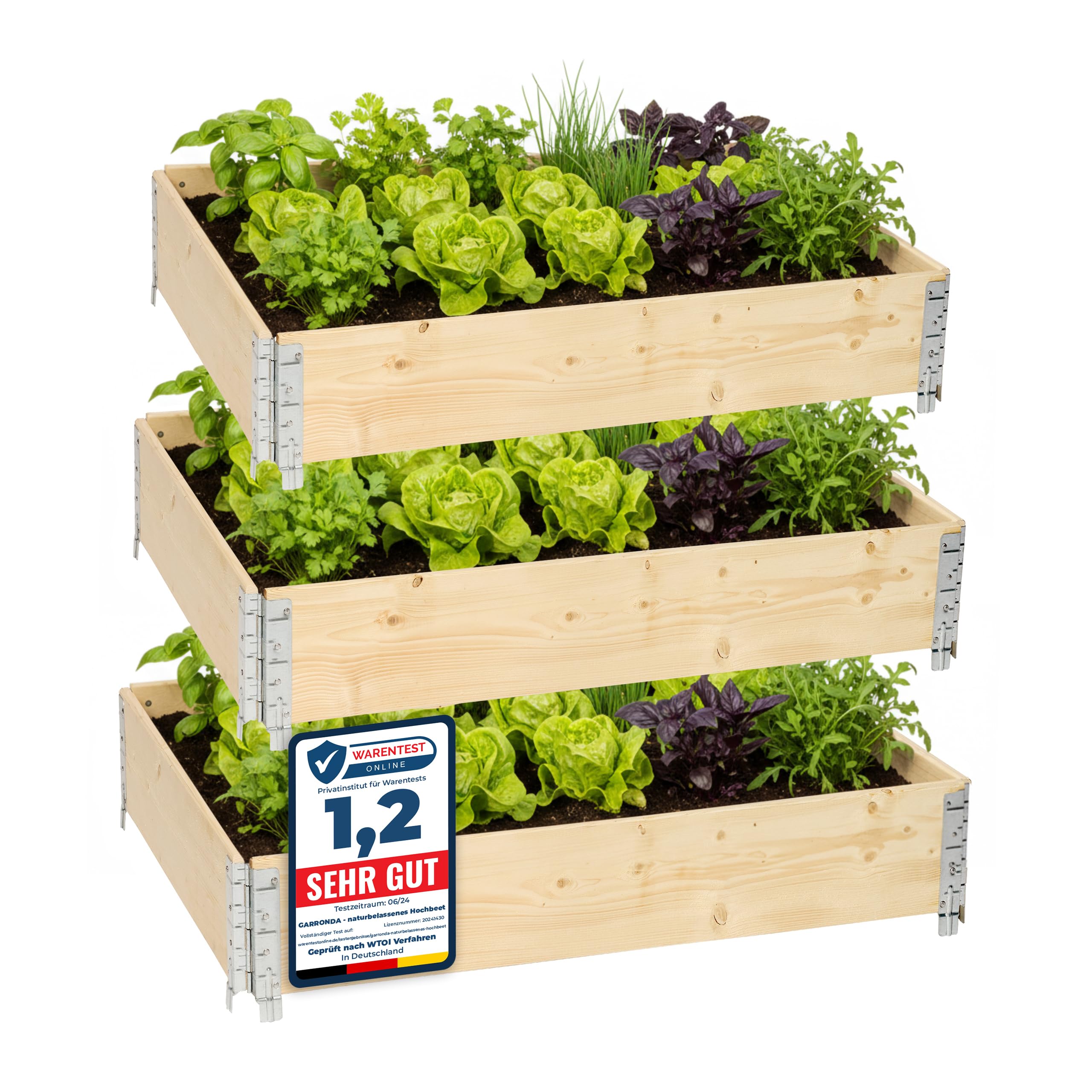Garronda Orto Rialzato da Esterno per Giardino, Cassoni Orto, Aiuola Rialzata con Telaio in Legno 120x80 cm, Grandi Fioriere per Piante, Fiori, Erbe, Frutta e Verdura GD-0075 (Naturale, 3 pz)