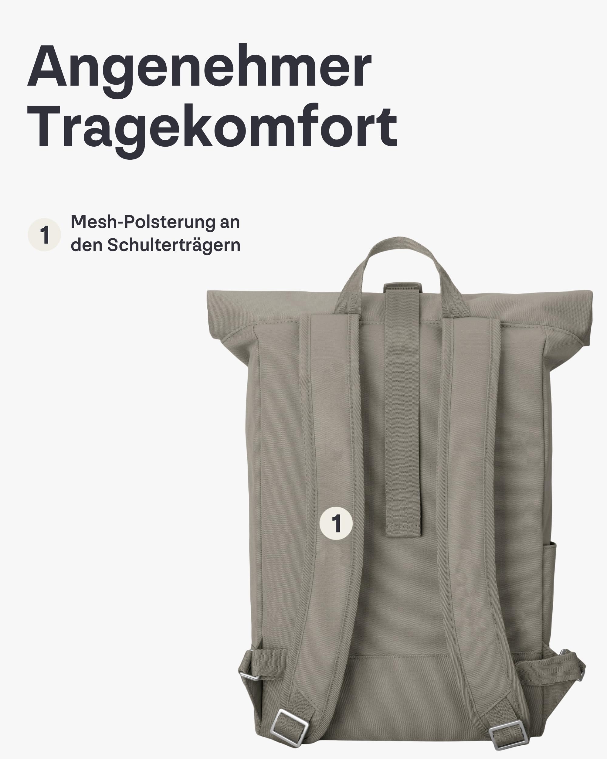Johnny Urban Rucksack Damen & Herren Grau - Robin Medium - Rolltop Mit Laptopfach für Uni Business Fahrrad - 15L - Nachhaltig - Wasserabweisend