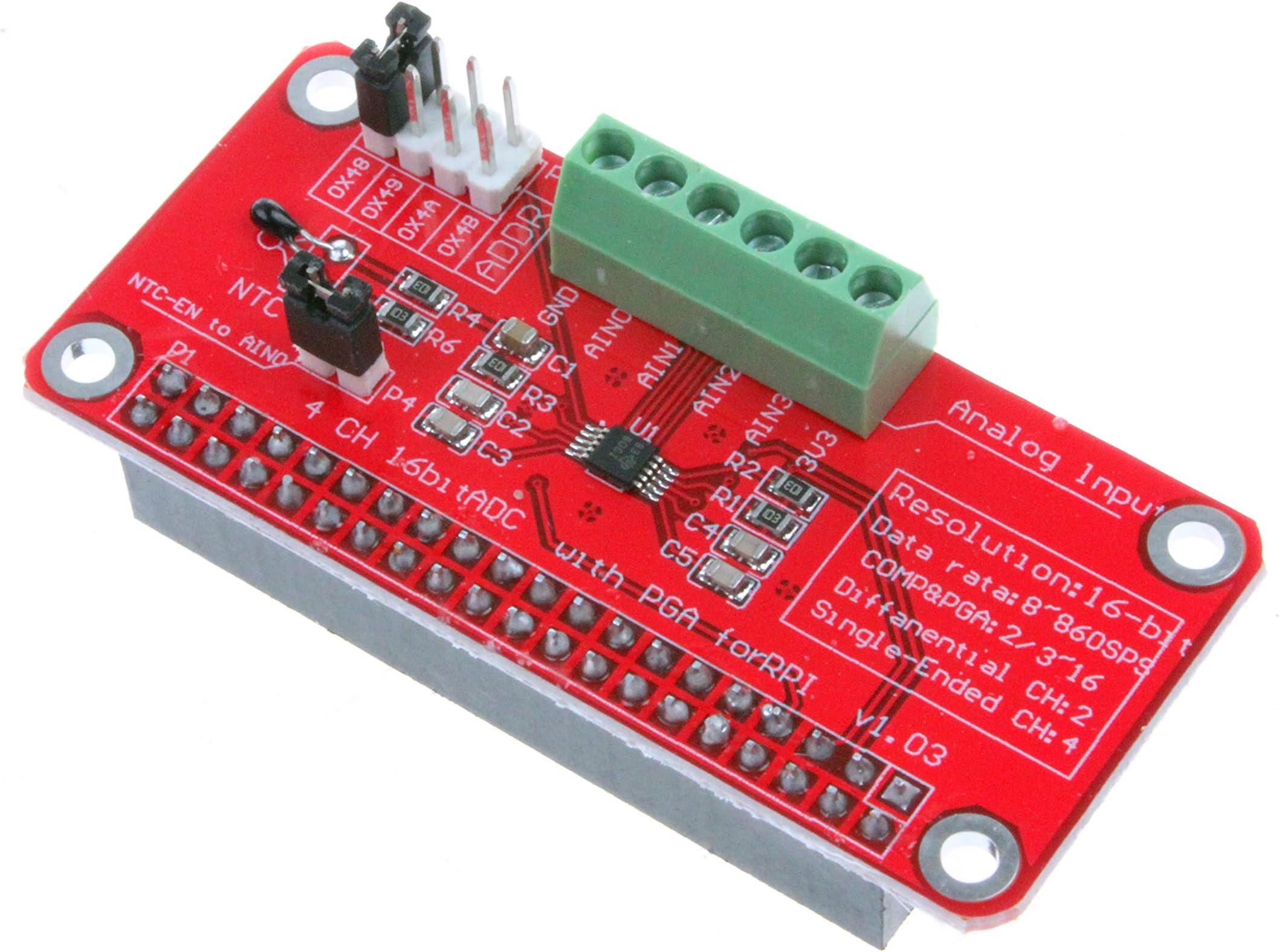 NOYITO 4-Channel 16-Bit ADC with PGA for RPI Raspberry PI 16 Bits I2C ADS1115 Module ADC 4 Channel for Raspberry Pi 3 2 Model B B+