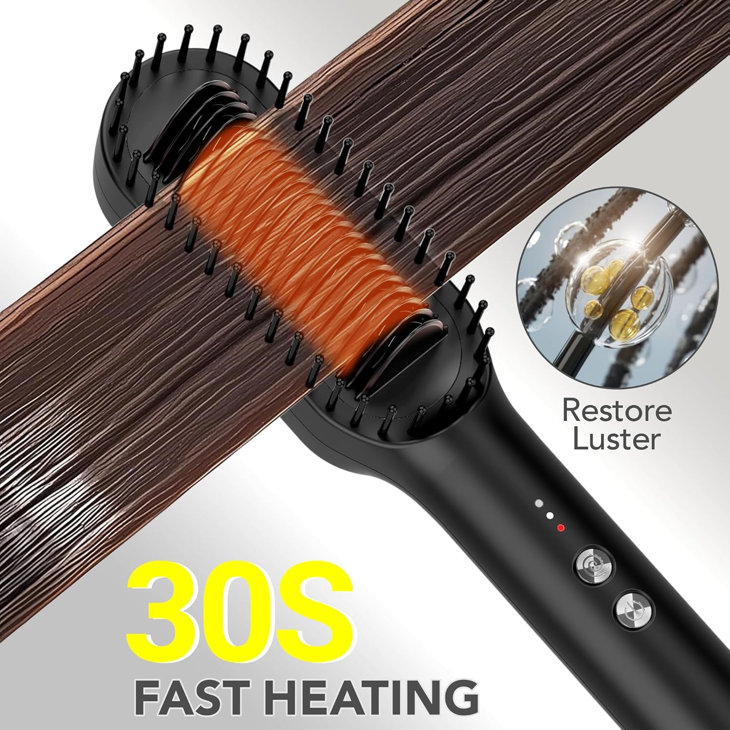 Hair Straightener Brush, HC13 Straightening Brush for Women with Hot Cool Air Blow, Fast Heat Dual Voltage Hair Straightener Brush Comb for Travel, Black - Image 3