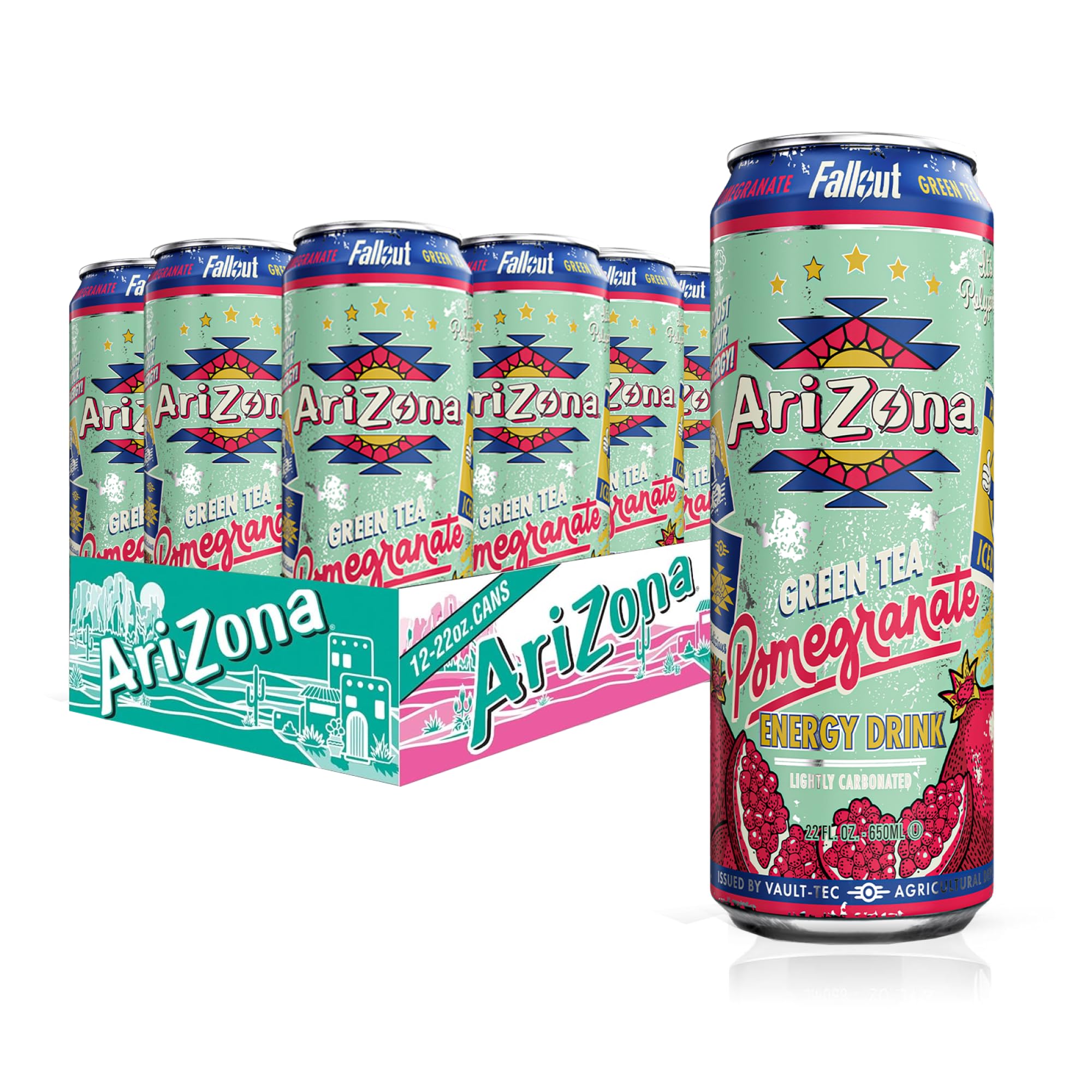 Arizona x Fallout Pomegranate Green Tea Energy Drink, 12 x 650ml