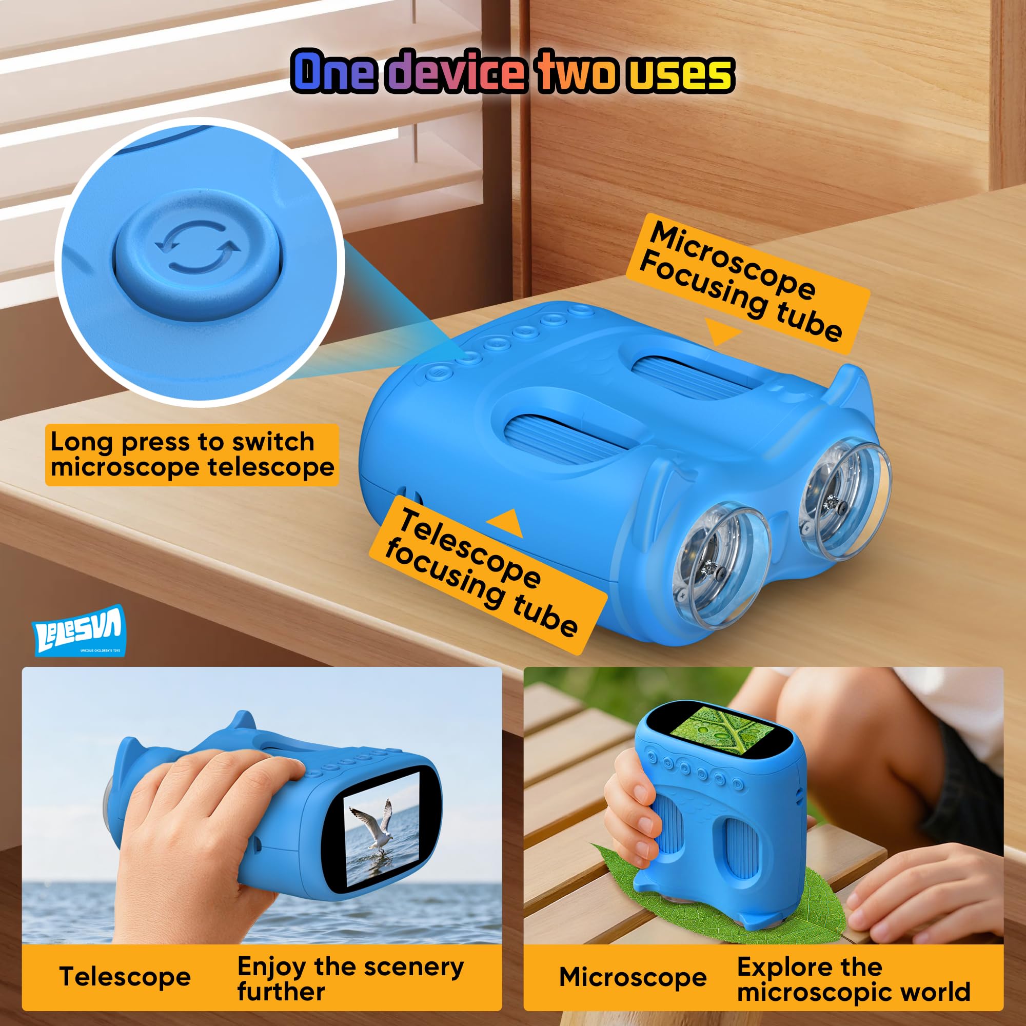 Microscopio y telescopio 2 en 1, Mini microscopios portátiles de Bolsillo 1000X, telescopio de 1000 m para niños, telescopios Infantiles con 1920P, Grandes Juguetes de Ciencia de Actividad Stem