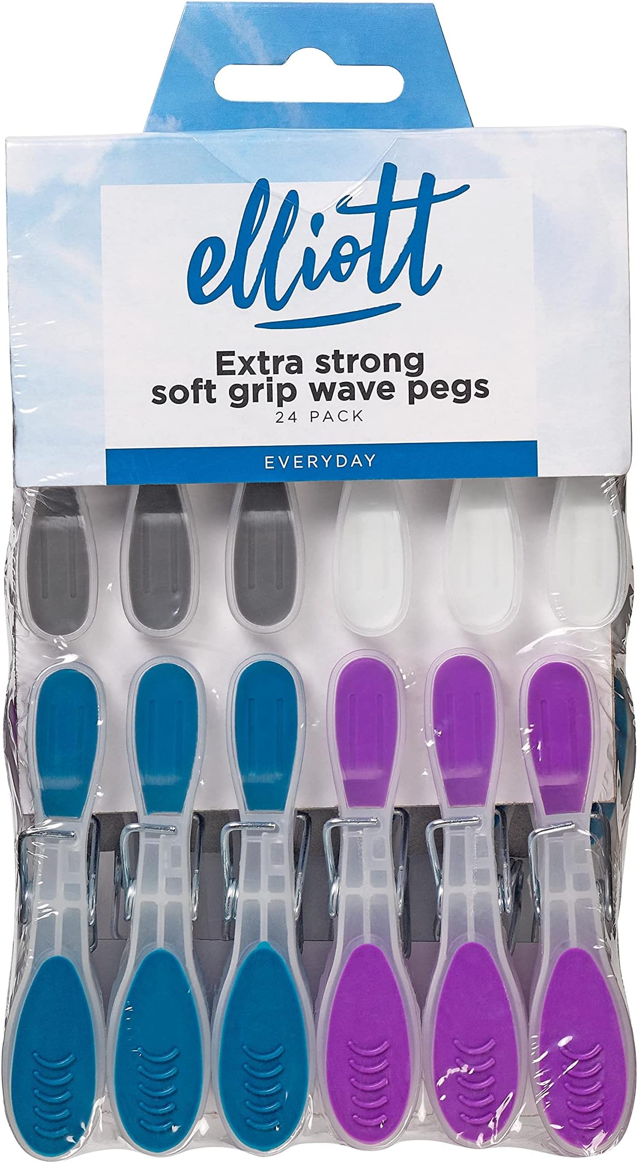 Extra Strong, Soft Grip and Non-slip Wave Design Clothes Pegs, 24 Pack in Assorted Colours, BPA Free Laundry Pegs ideal for everyday use for Indoor or Outdoor use