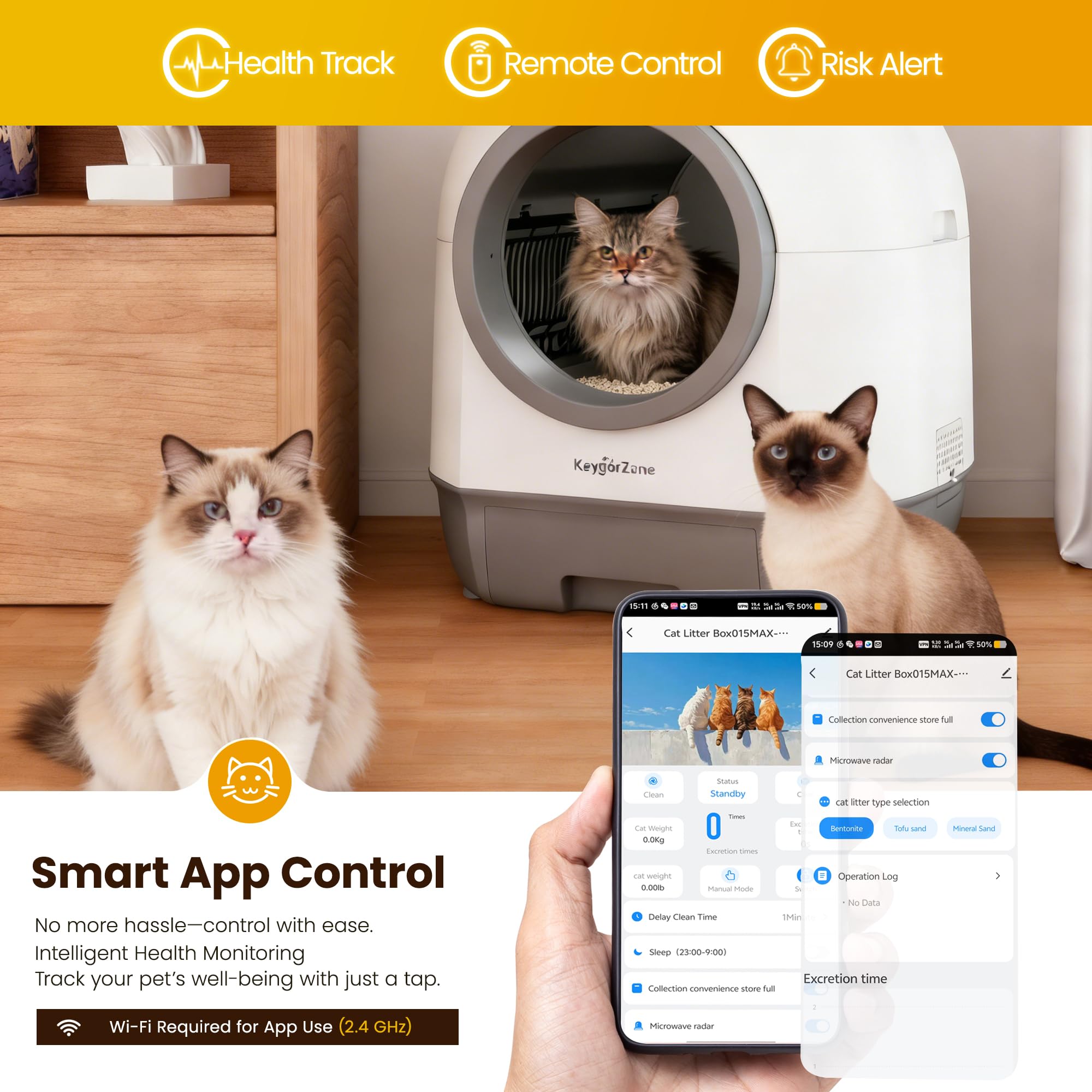 Automatic Smart Self-Cleaning Litter Box with APP Control, 90L Large Space for Adult Cats，Infrared Sensors, Sleep Mode, and Remote APP Control-Hands-Free Operation, White - image 2