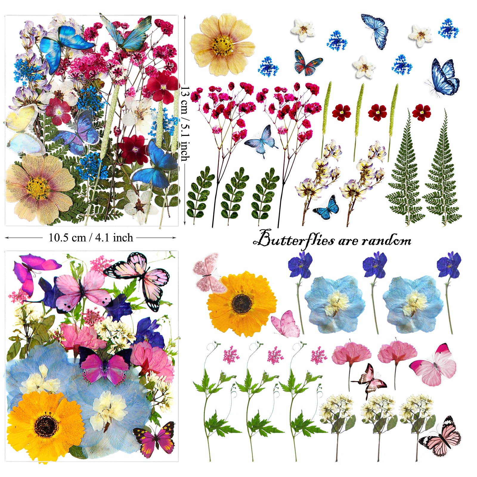 99 Stück gepresste getrocknete Blumen und Schmetterlinge für Harzformen, sortierte echte natürliche Blumen Blätter Aufkleber für DIY Kunst Nagel Handwerk, Schmuck, Kerzen, Seife Handwerk