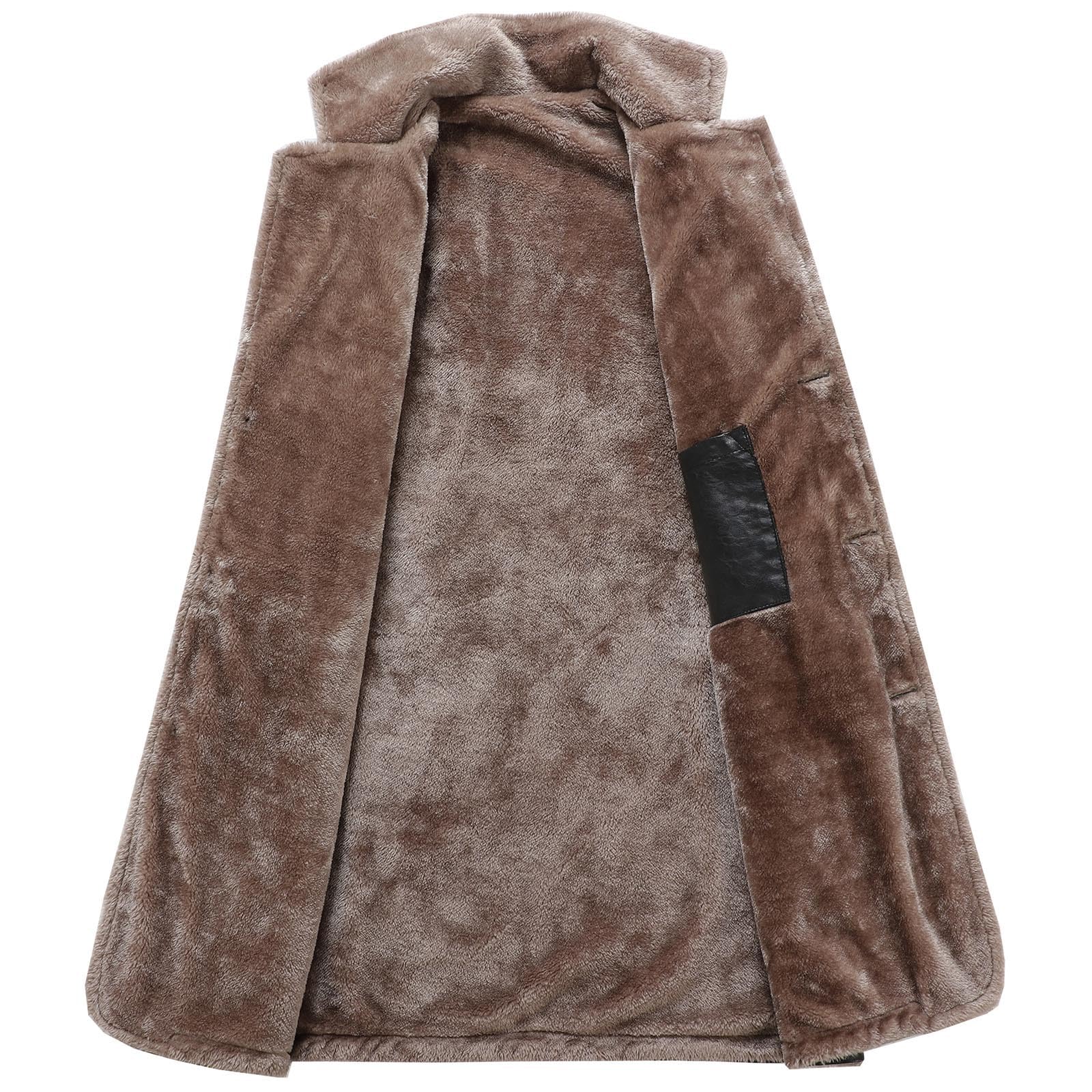 Abrigo de Cuero Vintage para Hombre Chaqueta Larga de Piel Sintética de Invierno con Cuello de Abrigos de Piel Sintética, Cálido para Invierno, Chaqueta Larga con Forro Abrigo con Ccuello de Solapa