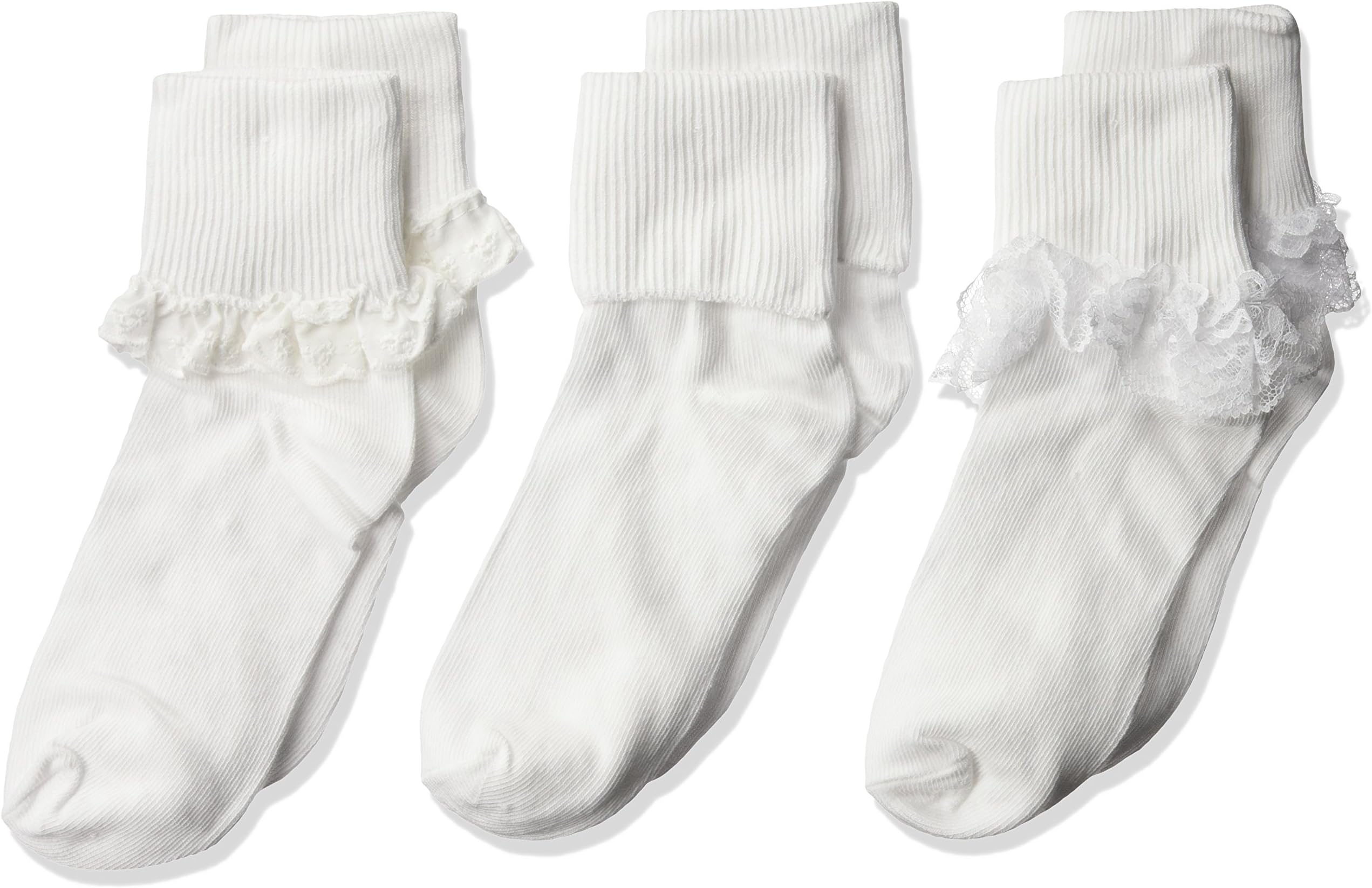 Jefferies Socks Eyelet Turn Cuff/Fancy Lace Girls Socks 3 Pack