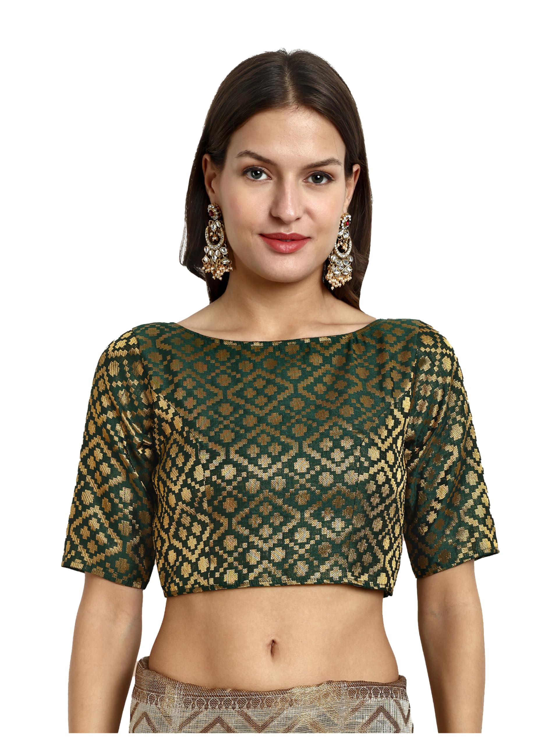 vardha Women's Banarasi Silk Readymade Brocade Half Sleeve Boat Neck Ethnic Saree Blouse for Wedding, Party, Events, Festival (BL_Patola)-picture-15