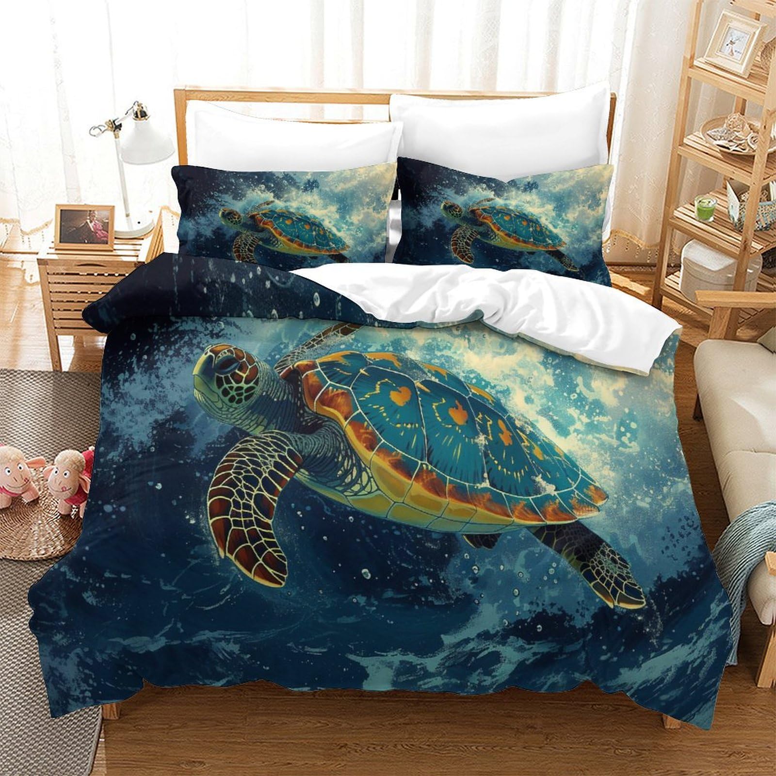 P1s9u7w5y Sea Turtle-7 Ocean Style 3D Printed Turtle Duvet Cover Set 3Pcs Microfiber Underwater Bedding Set Double（200X200cm）