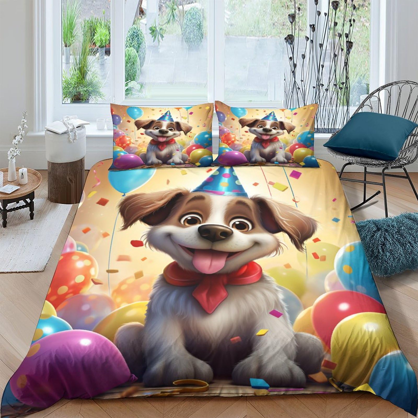 Funda nórdica de perro 3D con globos para cama doble 200x200 microfibra