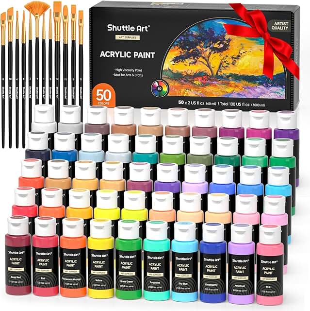 Shuttle Art Acrylic Paint, 50 Colors Acrylic Paint Set, 2oz/60ml Bottles...