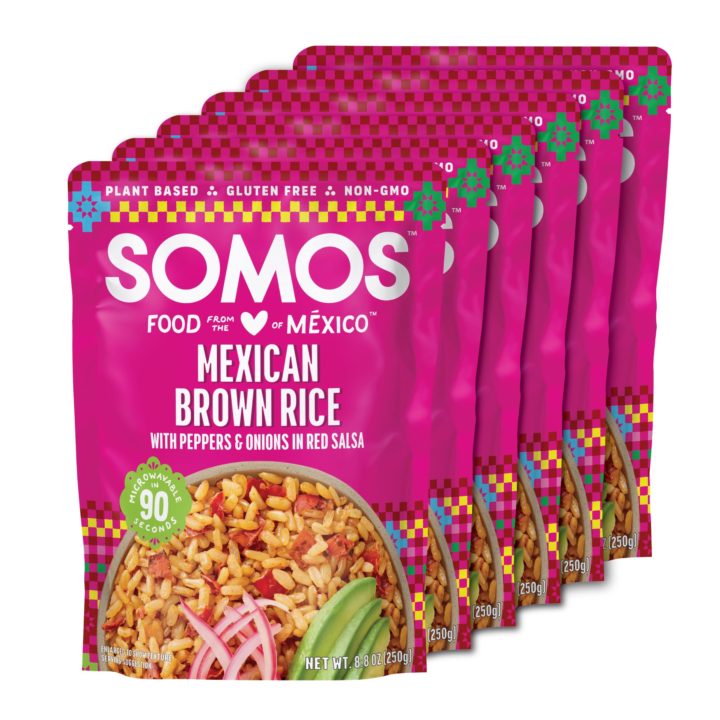 SOMOS Mexican Brown Rice - Gluten Free, Non-GMO, Vegan & Microwavable Meals Ready to Eat - Delicious, Healthy & Convenient - Perfect for Burrito Bowls, Tostadas & More | 8.8 oz (Pack of 6)