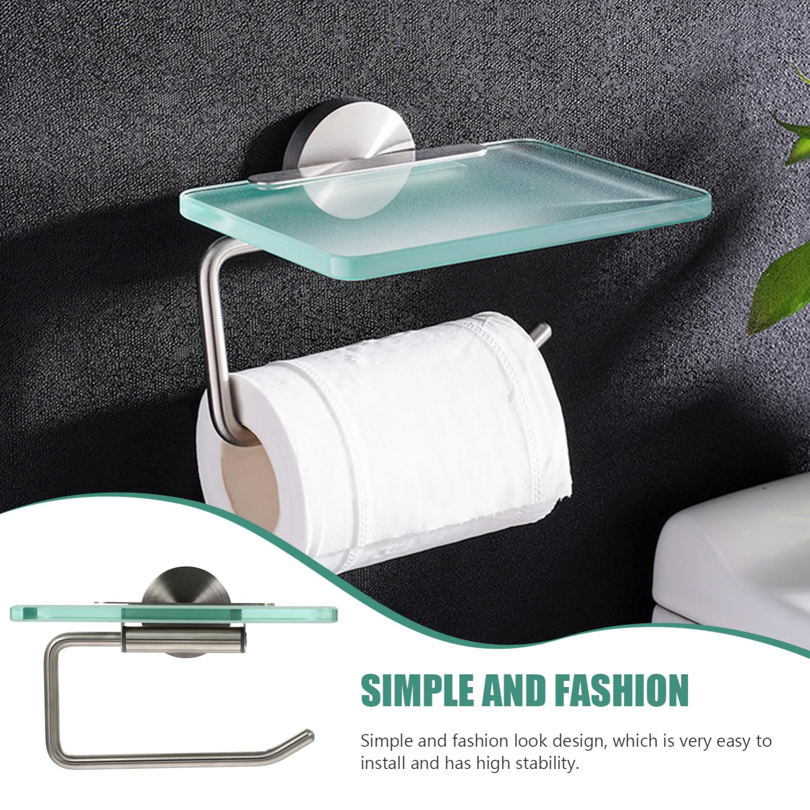 Uonlytech Portarotolo Mensola in Vetro in Acciaio Inossidabile da Muro Design Salvaspazio e Alta Stabilità, per Bagno e Soggiorno