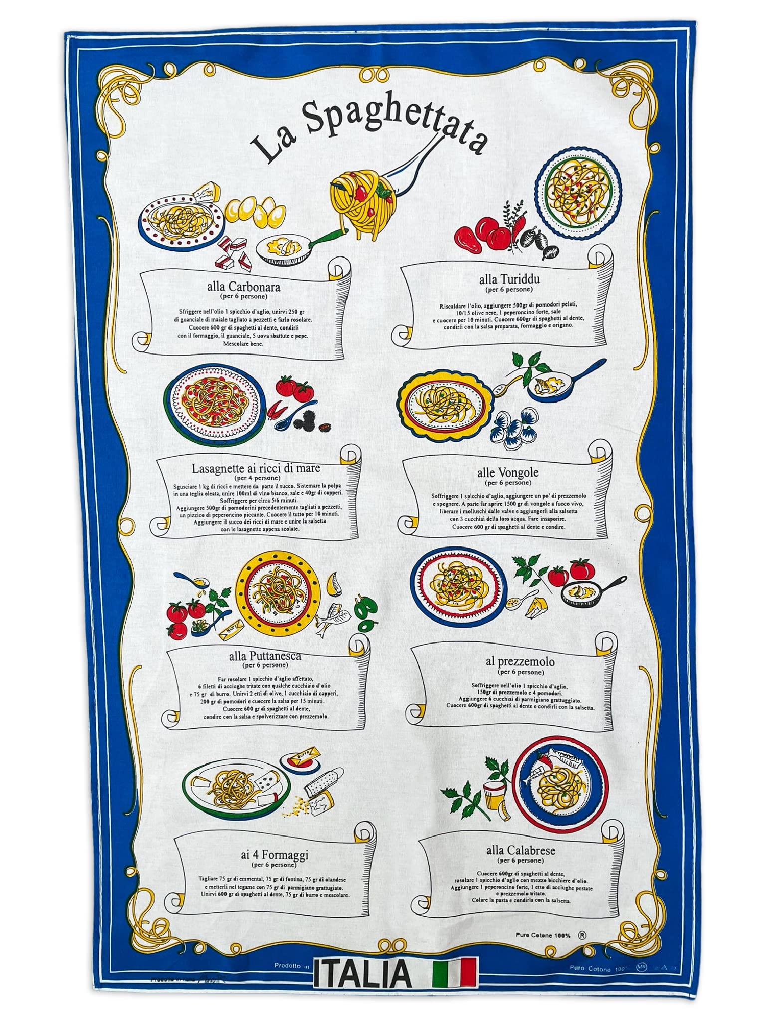 BLU RITMO Canovacci Cucina Cotone Italia 55x85 cm - Sapori - 4 pezzi | Set strofinacci cucina cotone, Made in italy, Asciughini, Canovaccio, Idea regalo, Panno multiuso, Panni cucina