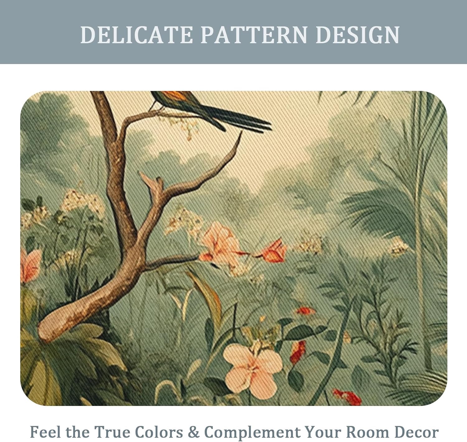Tropical Forest Curtains for Bedroom Decor, 72 Inches Long, Vintage Botanical Bird Pattern Design Blackout Drapes, Tropical Forest Curtains for Living Room, 2 Panels Set