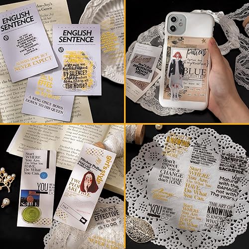 Miniatura 7 de Yoksas 240 calcomanías de frases de papel de aluminio negro y dorado, calcomanías de palabras inspiradoras para álbumes de recortes, planificador,