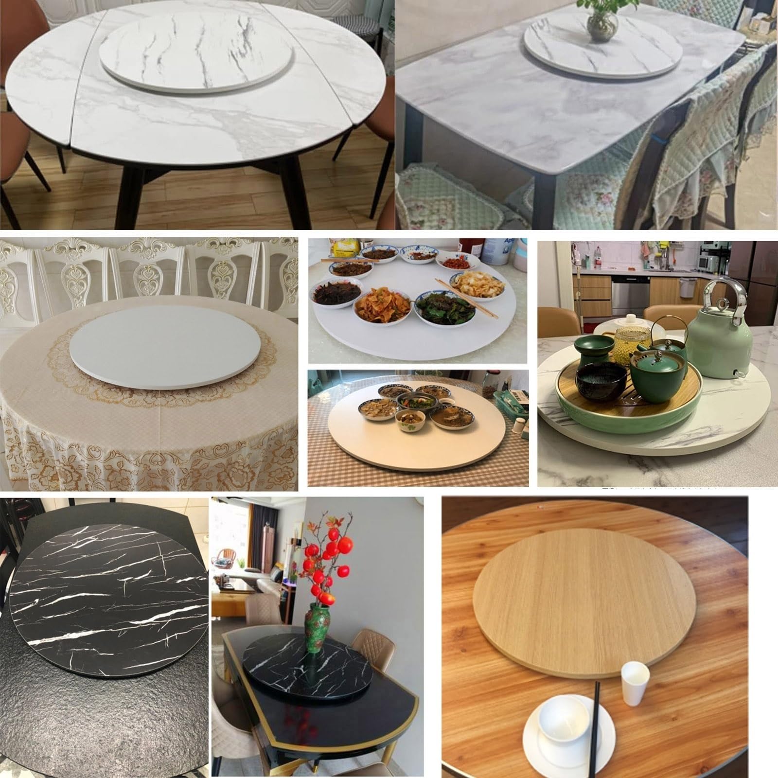 Drewniana taca do serwowania Lazy Susan, okrągły talerz obrotowy Ø50-90 cm, ciche kółka, gramofon 360°, na stół jadalny, duży talerz do serwowania na imprezy i spotkania