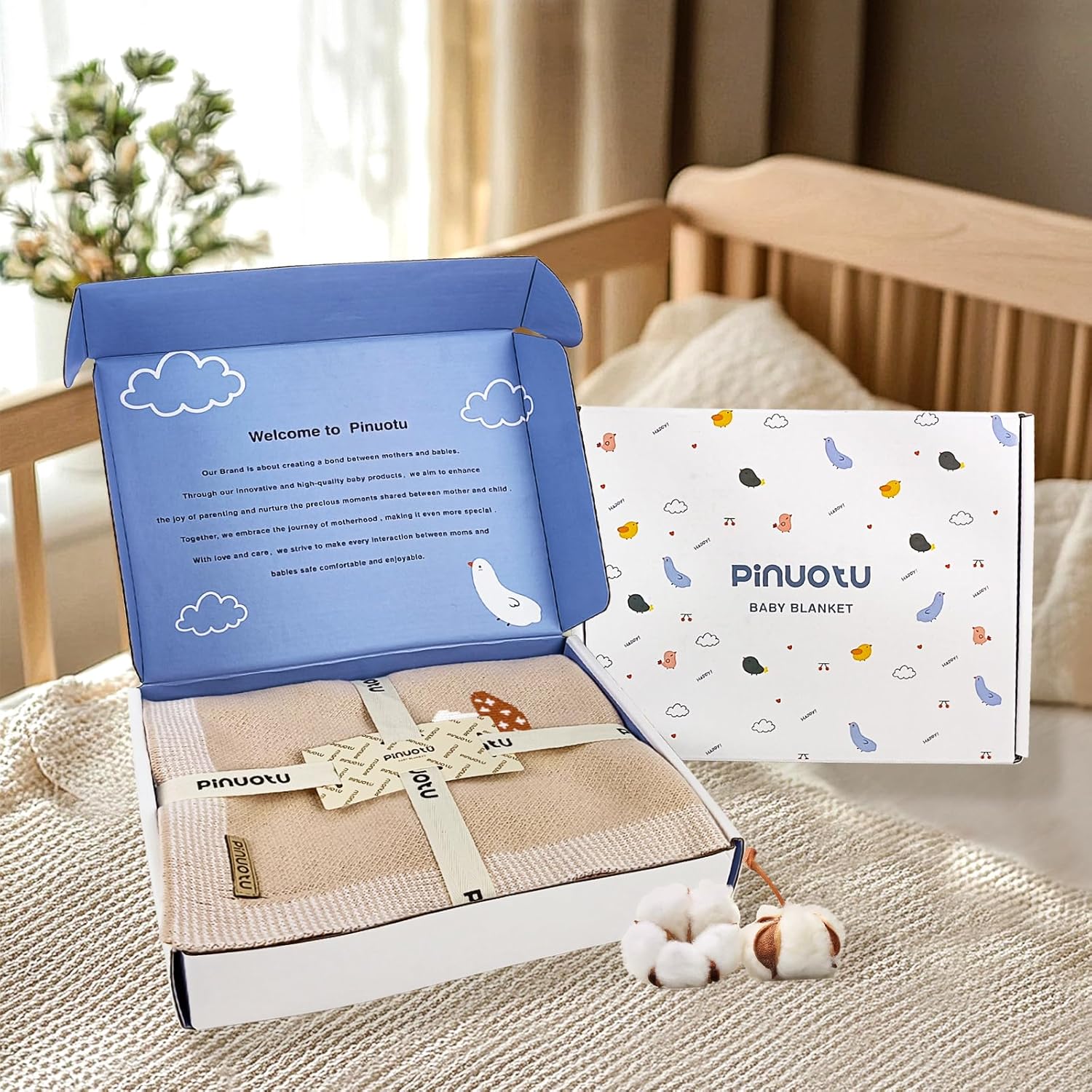 Mushroom Baby Blanket for Boys & Girls,100% Cotton Knitted Receiving Swaddle Crib Stroller Blanket (Cream /40x 31 inches) - Image 5