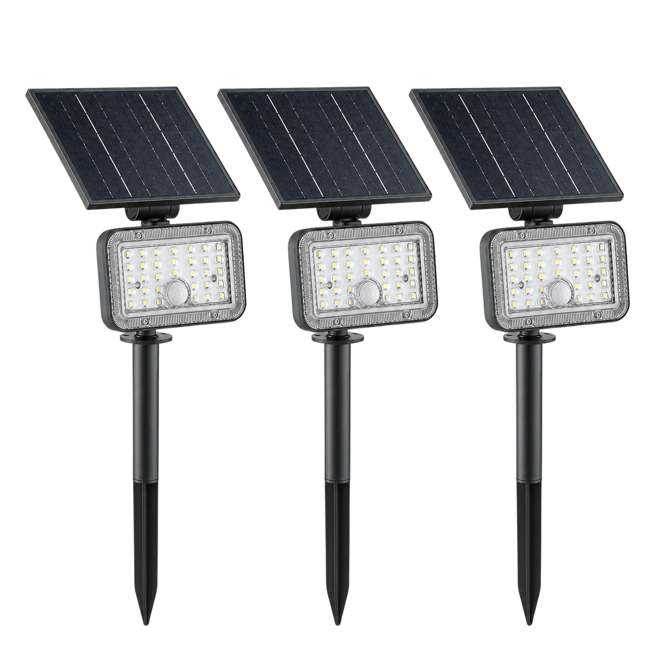 LUMARK Lot de 3 Lampes Solaires Extérieur 8W 1150 lm avec Piquet, Spot LED Jardin IP65, Détecteur Mouvement & Lumière, Télécommande, 3000K, Éclairage Allée Sans Fil