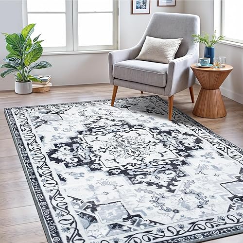 Miniatura 76 de Rugflix Alfombras de área de 8 x 10 pies para sala de estar, alfombra grande lavable, resistente a las manchas, pelo bajo, alfombra oscura moderna