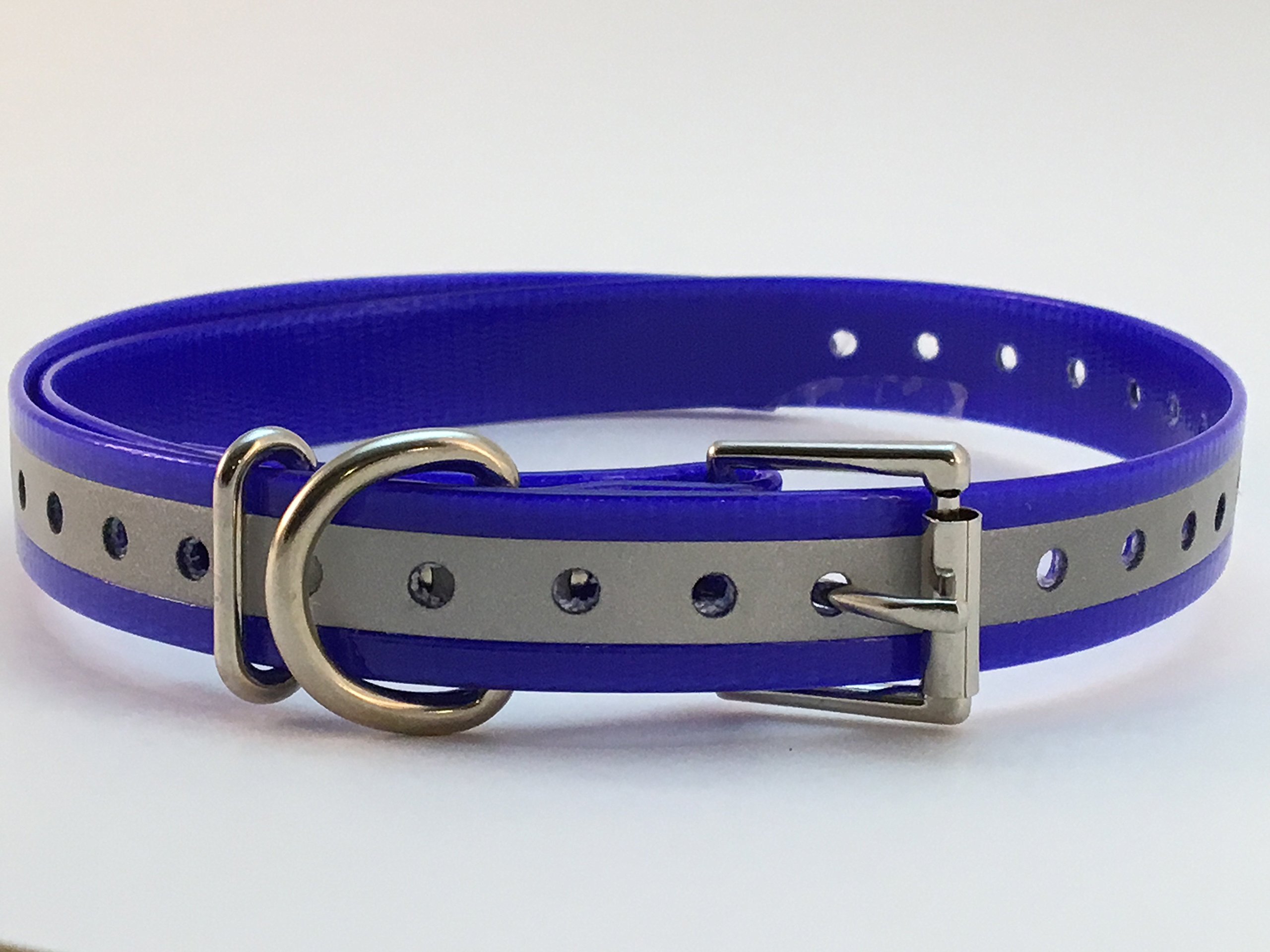 SparkyPet Co 1" Blue Square Buckle High Flex Dog Strap for Garmin Dogtra PetSafe Sportdog E Collar,Reflective Blue