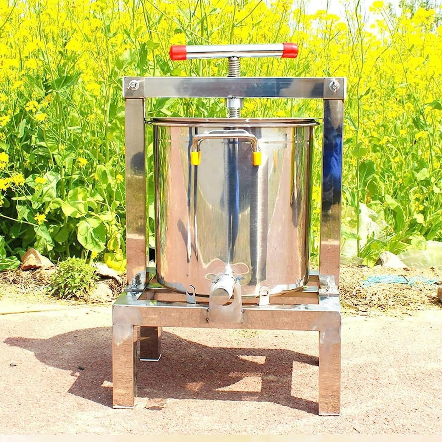 Cider Press, Stainless Steel Manual Honey Press Extractor, Fruit Crusher, Rotating Press Lever, for Making Cider, Wine and Juice