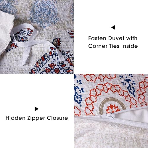 Miniatura 4 de David's Home Juego de funda de edredón tamaño King, juego de funda de edredón floral bohemio de sirsaca con fundas de almohada, juego de funda de