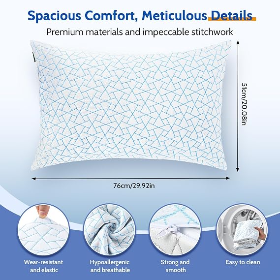 A-Pce Adjustable Loft Cooling Pillows 2 Pack Hotel Quality (76x51cm) | Super Support Memory Foam Pillow with Removable Pillowcase Hypoallergenic & Dust Mite Resistant for All Sleepers