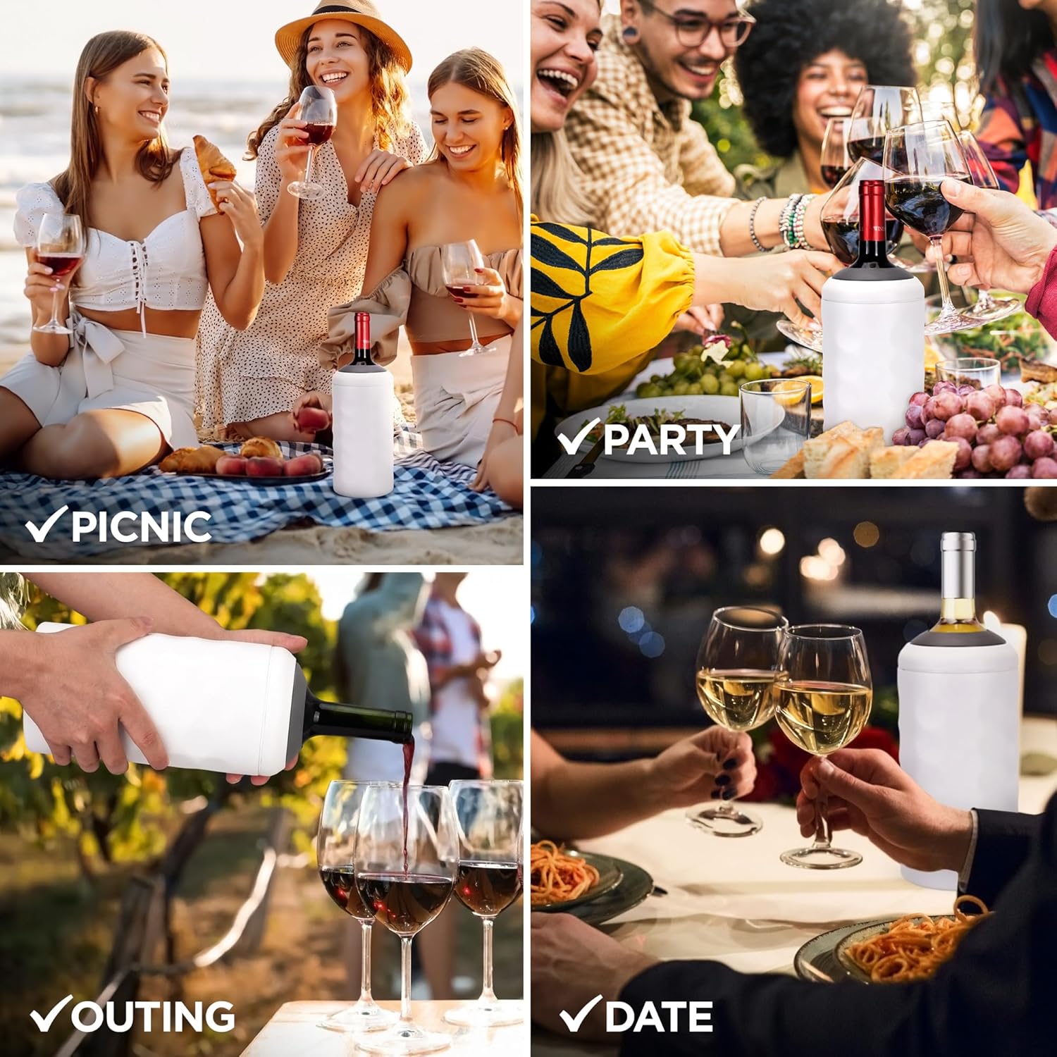 Premium Wine Chiller - 750ml Stainless Steel Wine Bottle Cooler, Vacuum Insulated & Double-Walled - Keeps Wine Cold for 6+ Hours - Champagne Chiller Sleeve for Most Bottles - White - Image 7