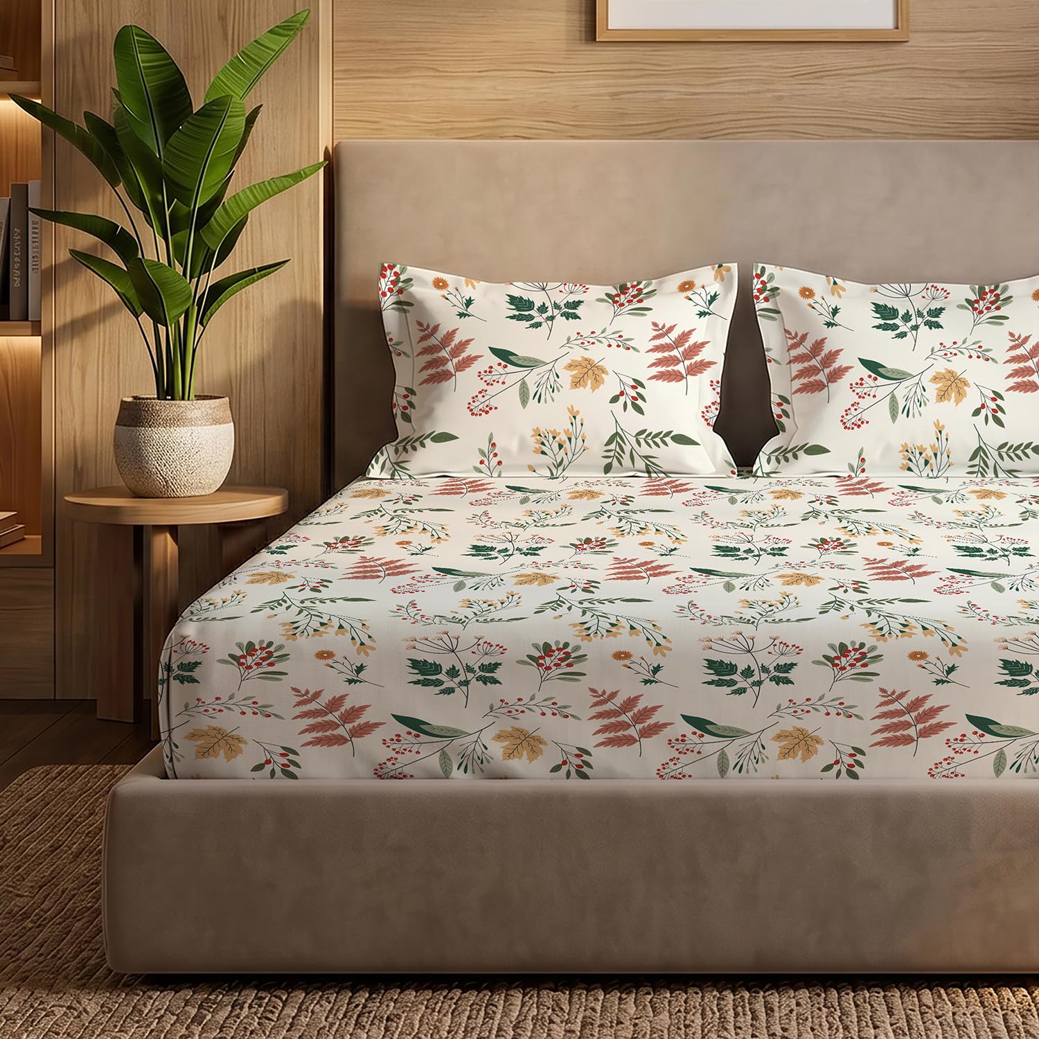 Urban Space Printed Bedsheet for Double Bed with 2 Pillow Covers, Glaced Cotton Microfiber Queen Size Bedsheet, Soft-Breathable Wrinkel Free Bedsheet (90 x 100 Inches - Fall Season)-picture-10