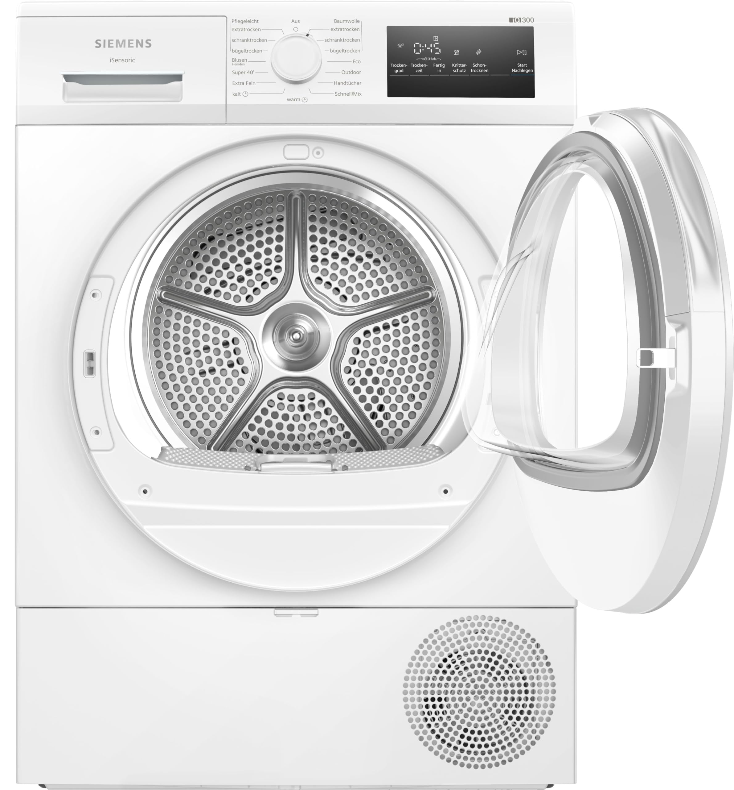 Siemens WT45HVA4, iQ300, Wärmepumpen-Trockner, 8 kg, autoDry, super40-Programm, 63 dB, Touch LED-Display, softDry, Outdoor-Programm, easyClean-Filter, Kindersicherung, Weiß