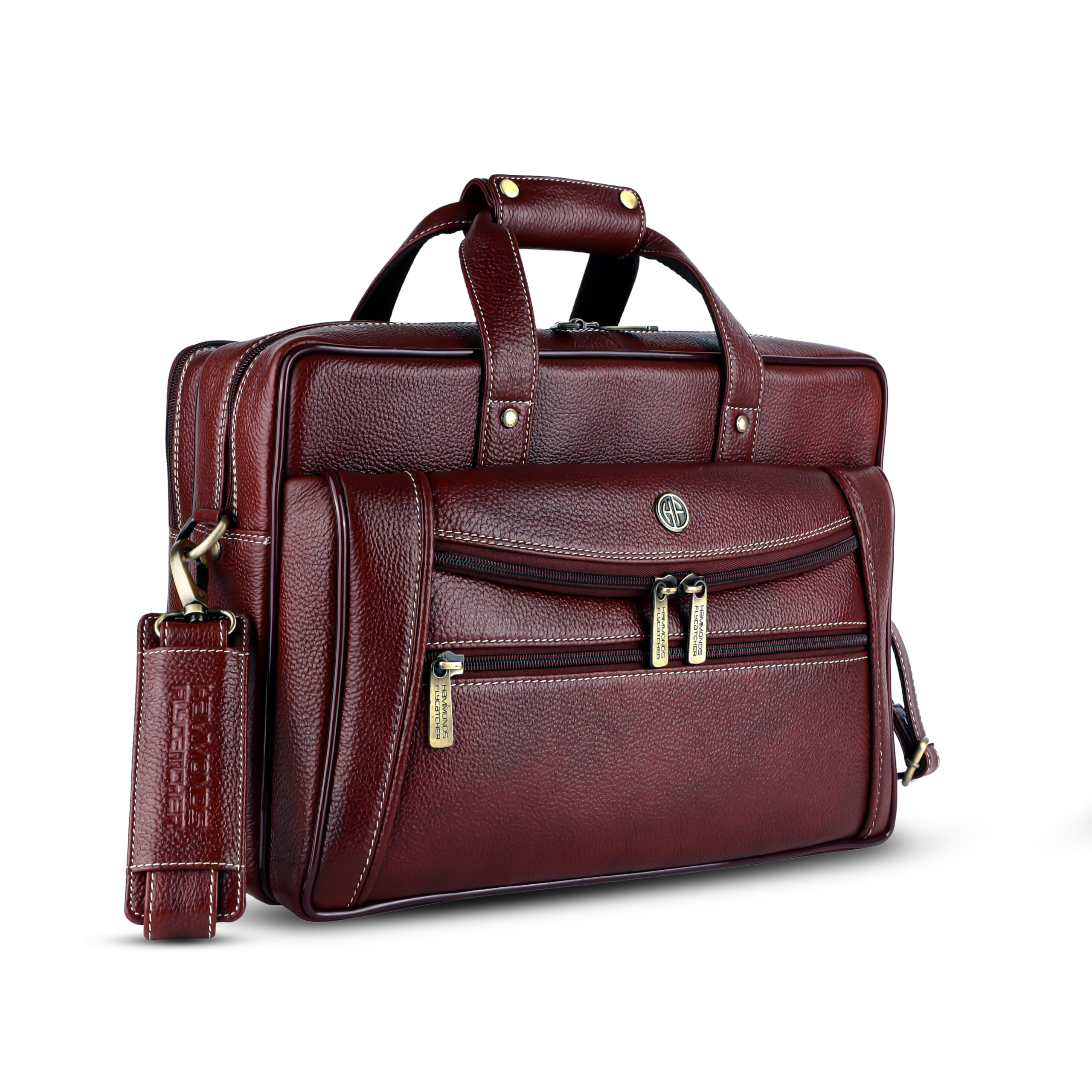 hammonds flycatcher Genuine Leather Office Bag for Men - 15.6" Laptop Bag for Men for Office, Travel, Daily Use - Padded Laptop Compartment, Trolley Strap, Adjustable Strap, 1 Year Warranty, Brown-picture-33