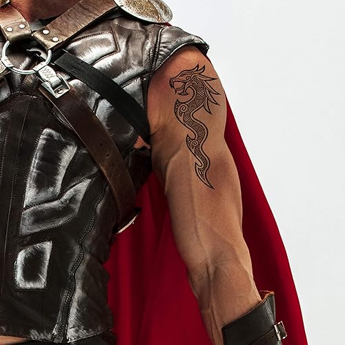 Miniatura 5 de 2 calcomanías de arte de tatuaje temporal de dragón vikingo y espalda de cuerpo nórdico, celta, tribal, edad media, medieval, adultos, hombres,