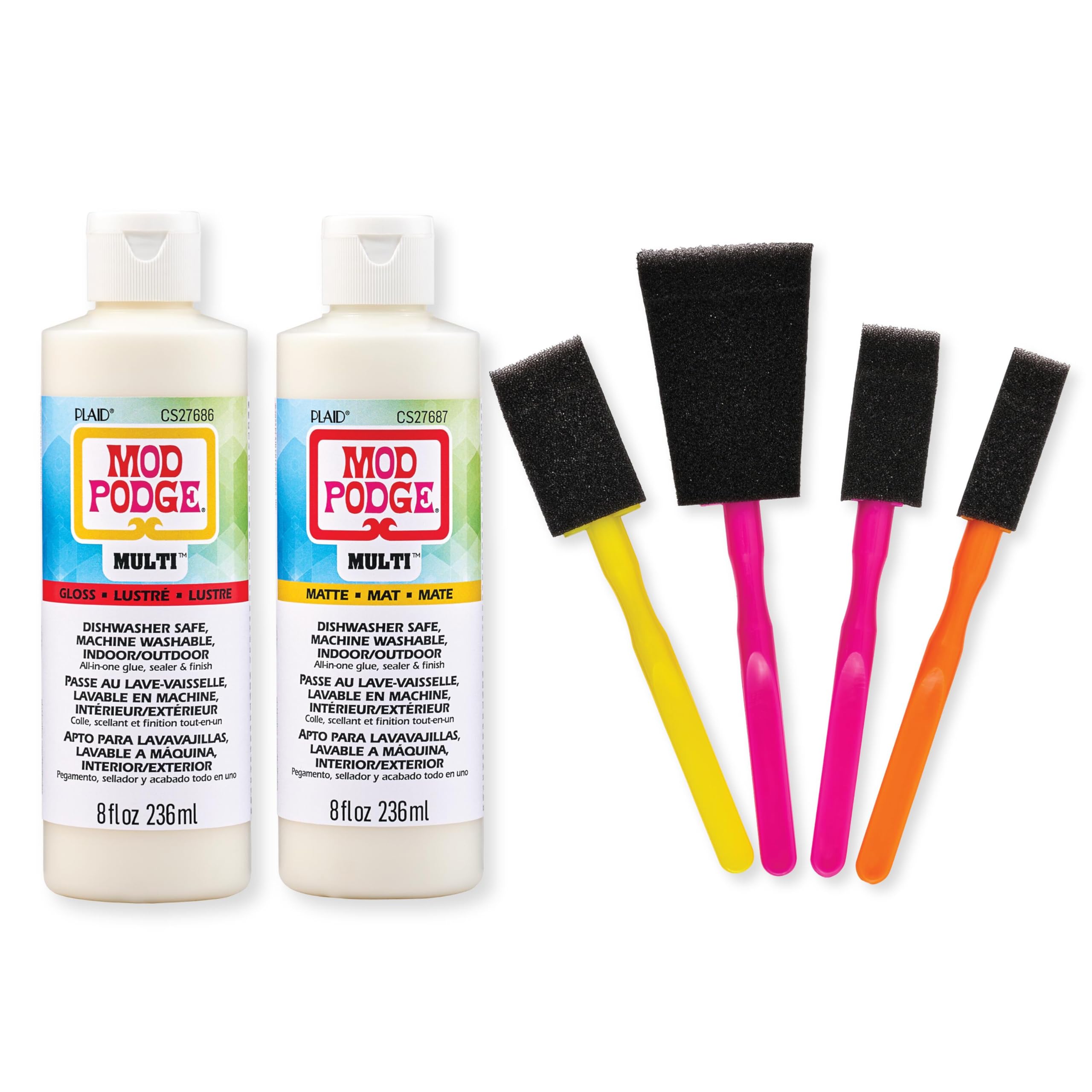 Mod Podge, Multi Gloss and Matte Kit, Includes 3 Soft Bristle Brushes, Perfect for DIY Arts and Crafts Projects
