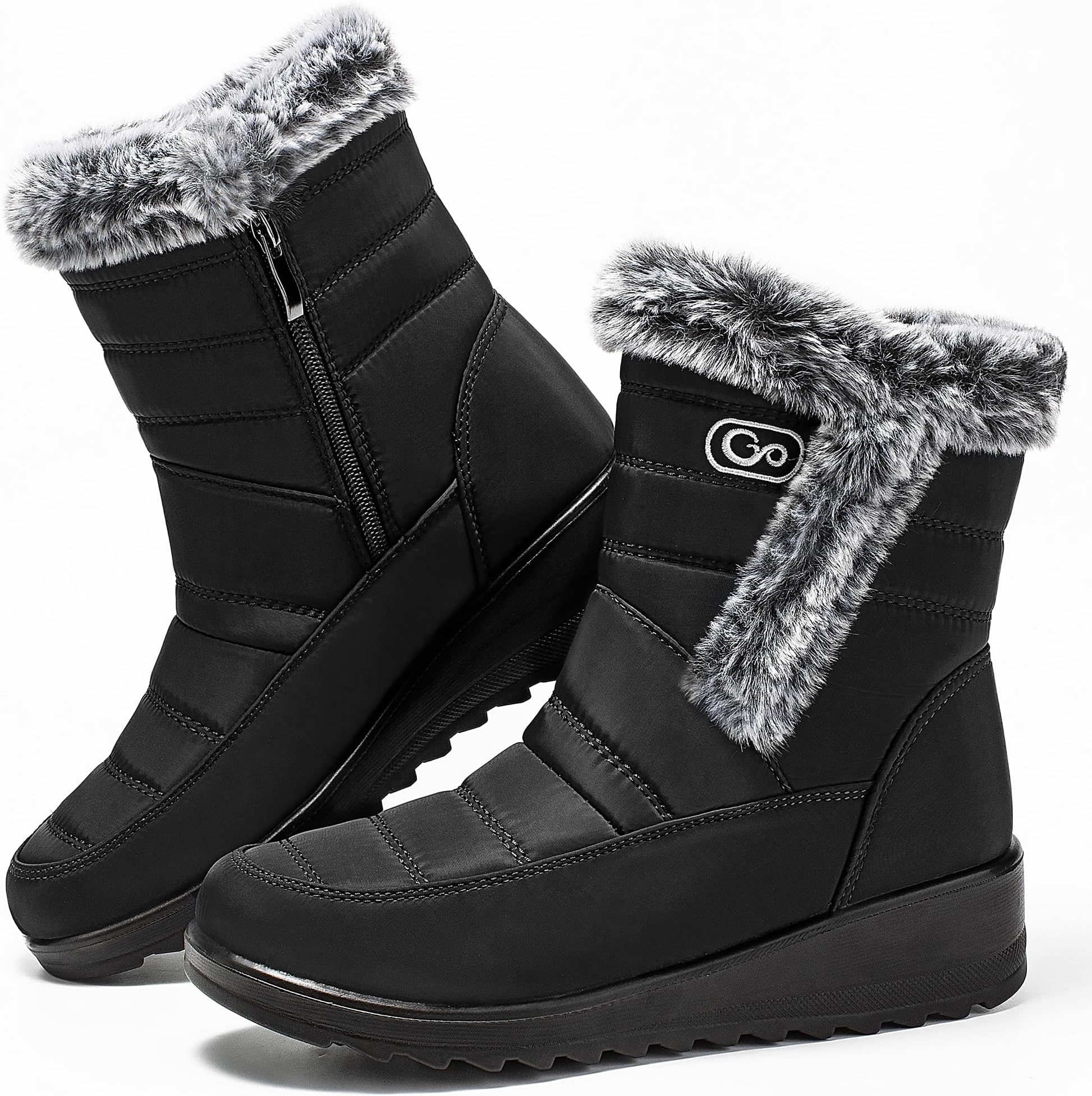 HARENCE Womens Winter Snow Boots: Warm Fur Lined Zipper Ankle Booties Comfortable Outdoor Waterproof Slip on Boots for Women