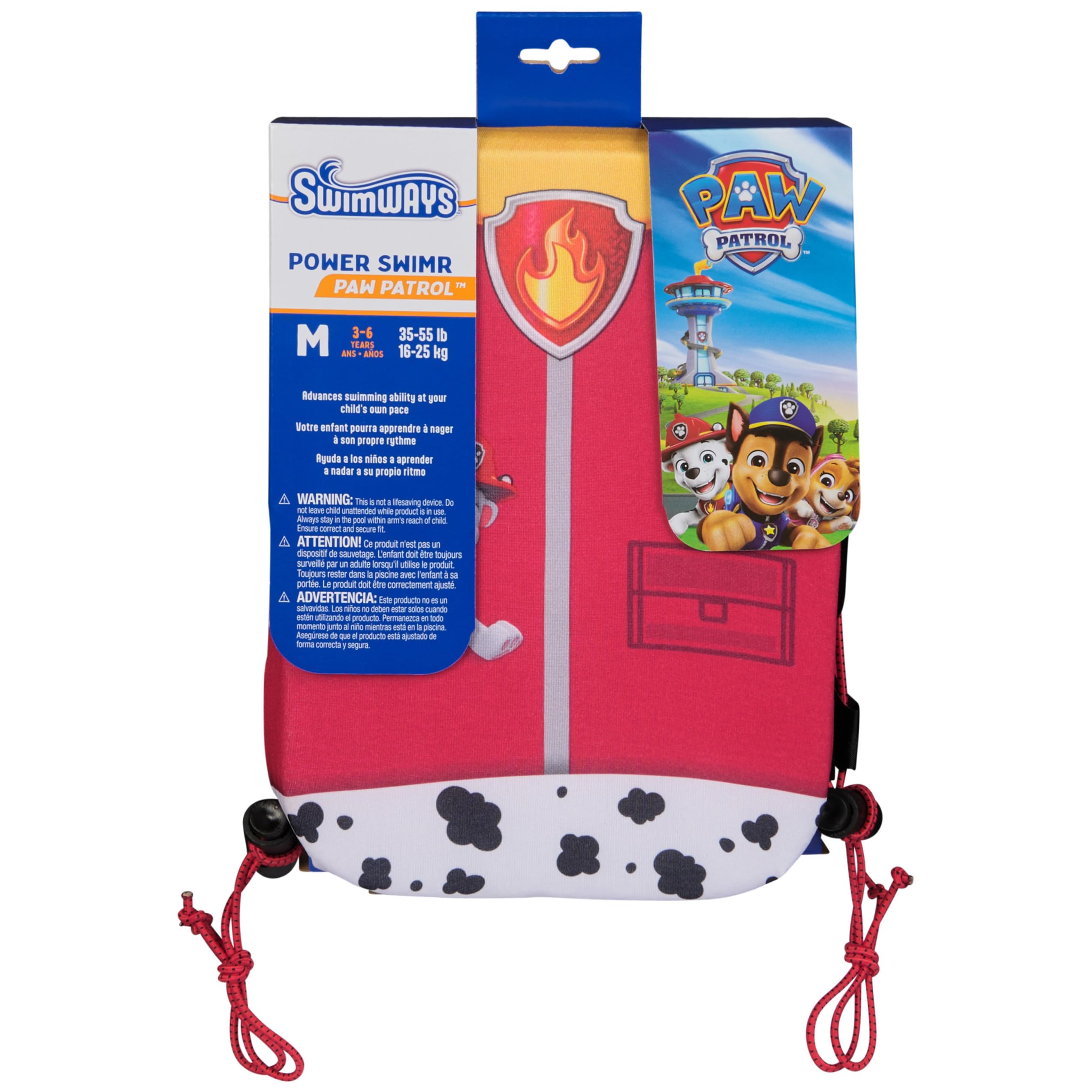 SwimWays Paw Patrol Power Swimr - Chaleco de natación para niños con Flotador de Piscina Ajustable para Entrenamiento de natación, Talla M