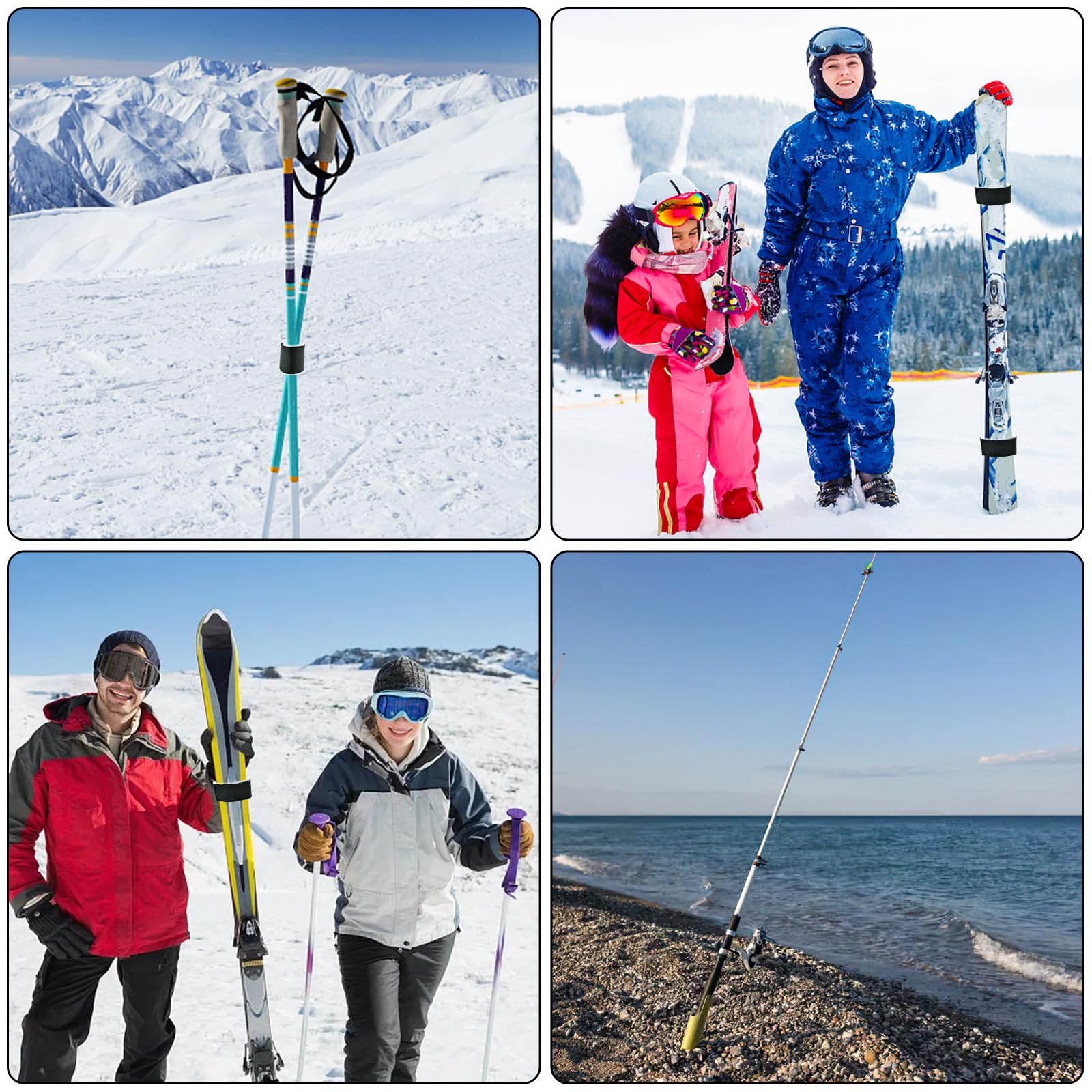 Attache Ski 2 Pièces Sangle Porte Ski Ajustable Accessoires Bandoulière Fixation Nylon Snowboard