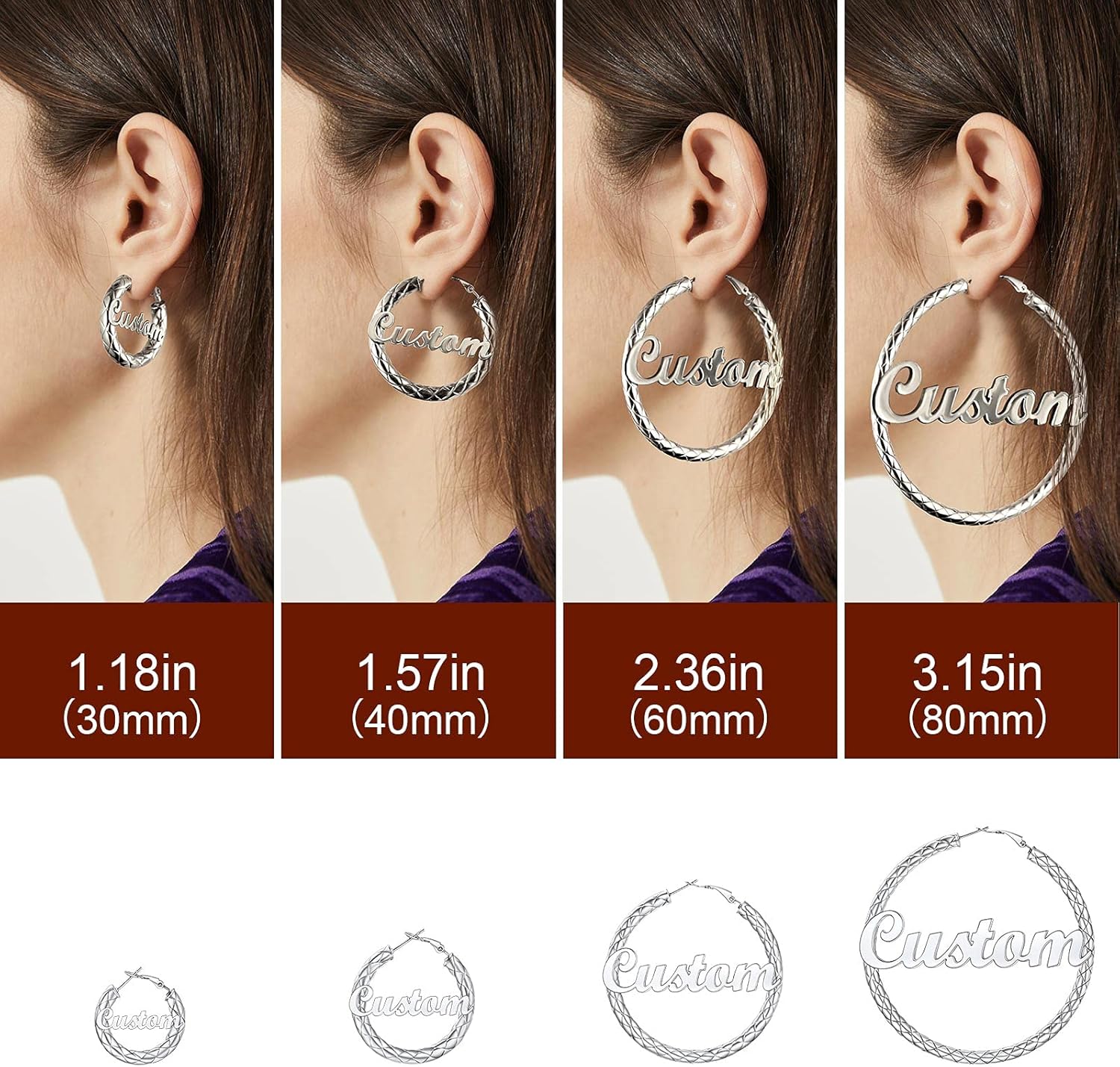 FindChic Chunky Hoop Earrings for Women, Silver/Black/14K Gold Plated Crossover Patterned Hollow Tube Rounded Loop Earrings, 30mm/40mm/60mm/80mm Hoops with Custom Name Options and Gift Box