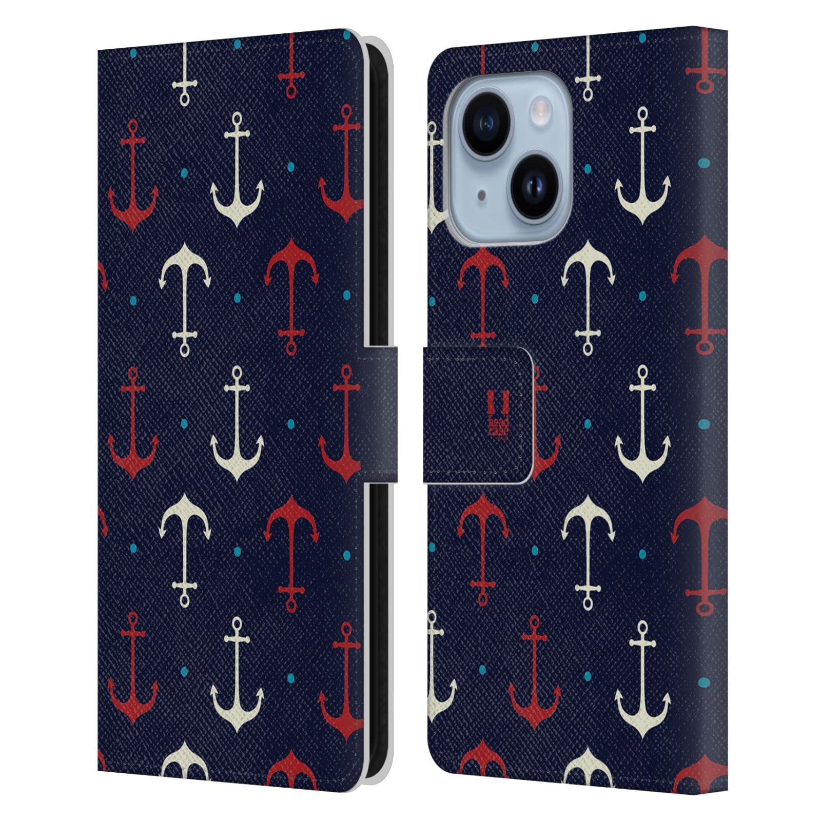 Housse cuir iPhone 14 Plus Head Case Designs finitions ancres rouges - 7