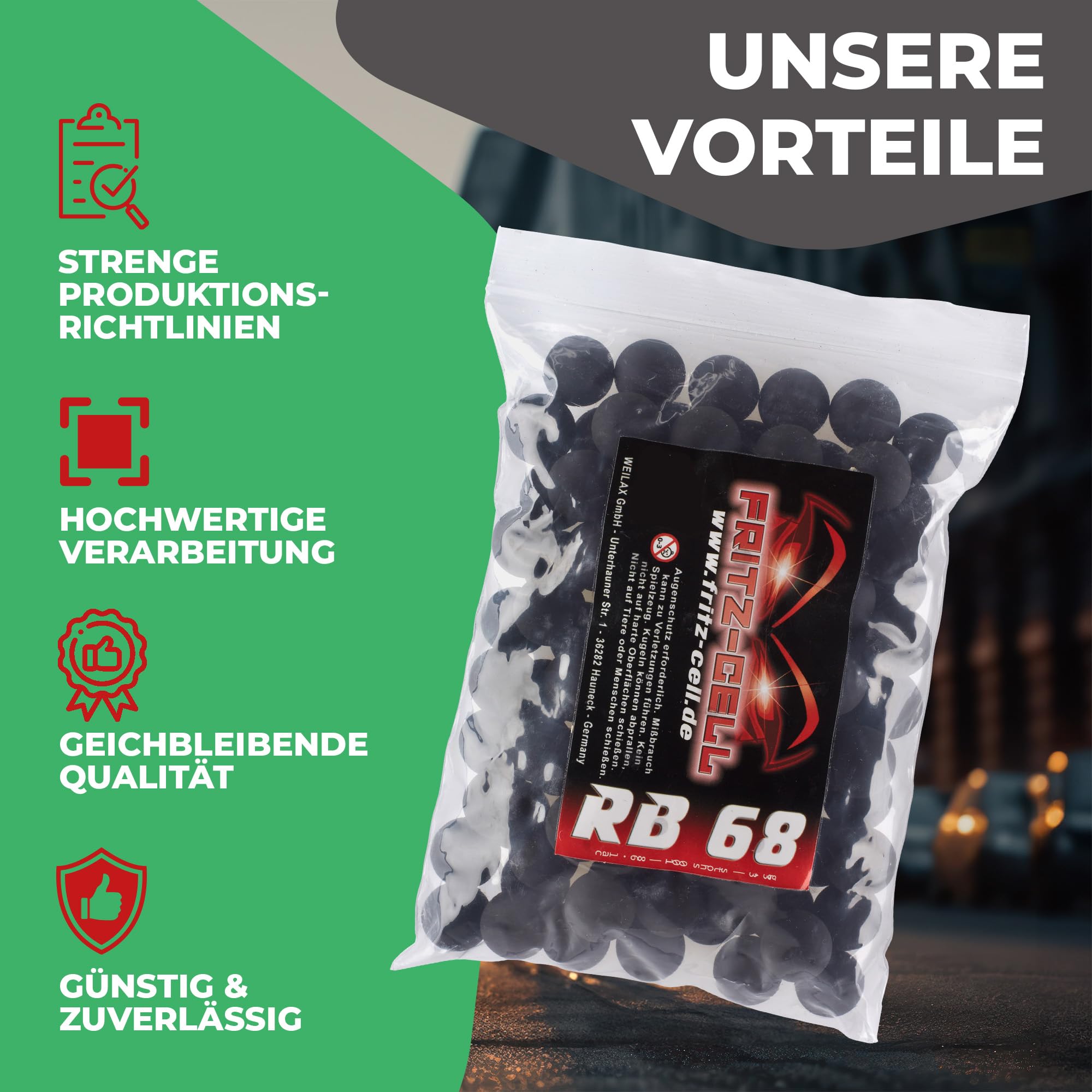 100 x Rubberballs Cal.68 black gumowe pociski Fritz-Cell kompatybilne z T4E HDS68