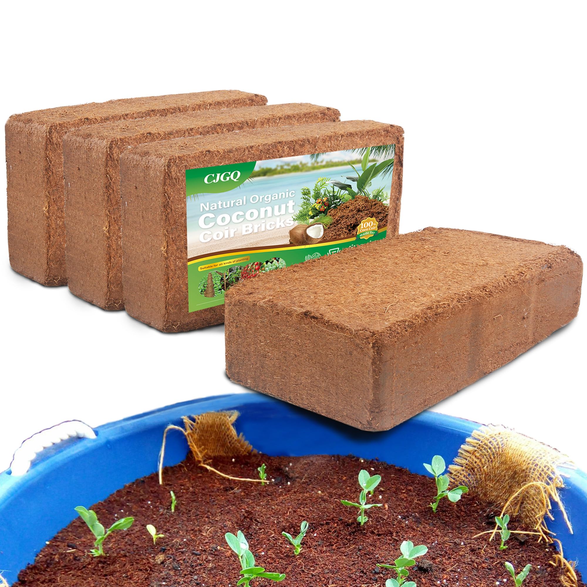 Coco Coir Brick - 4 Pack Coconut Soil - Low EC & PH Balance - High Expansion - Renewable Coco Fiber for Herbs & Flowers