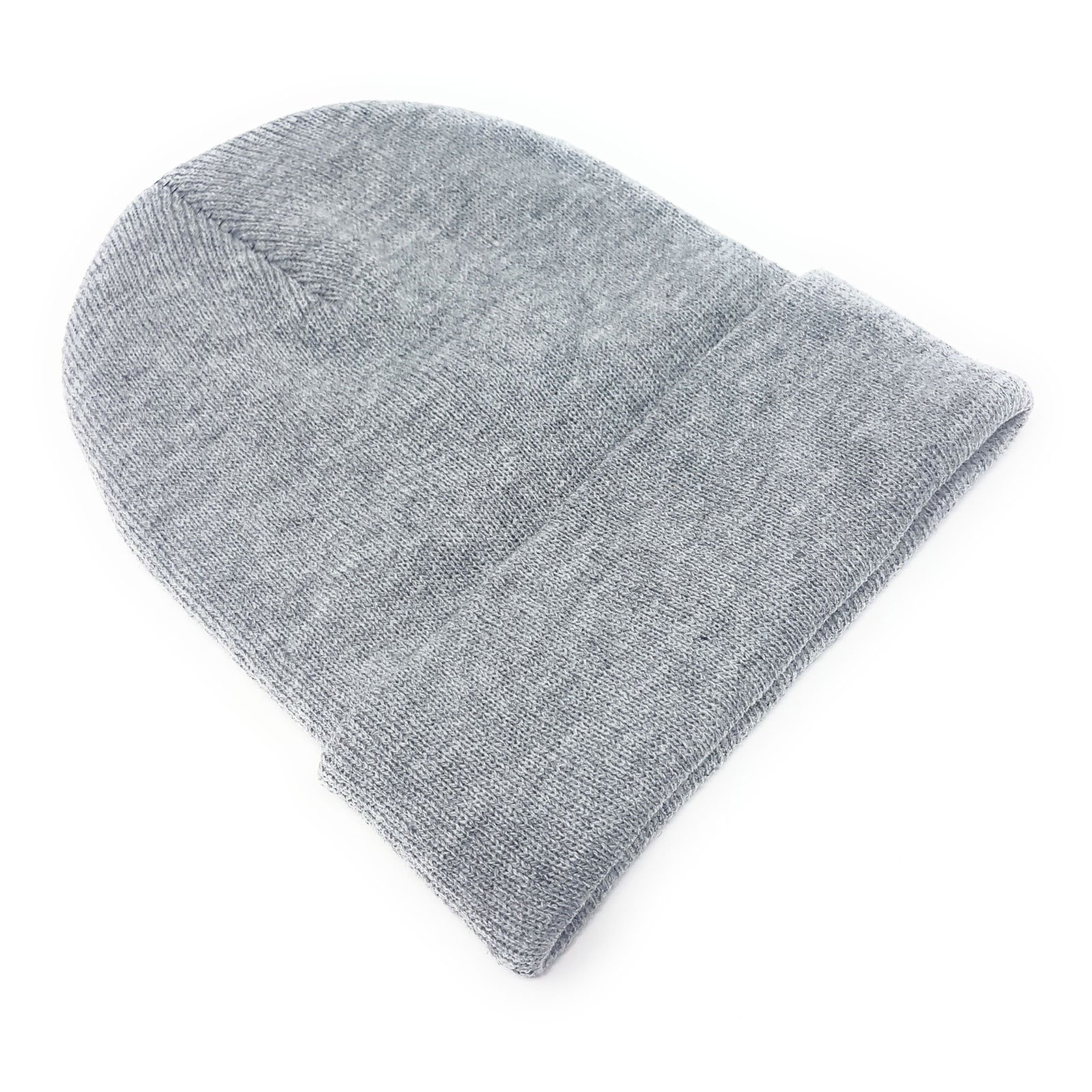 Beanie Hat Mens Ladies Womens Unisex Slouch Winter Woolly Turn Up Knitted (Light Grey)