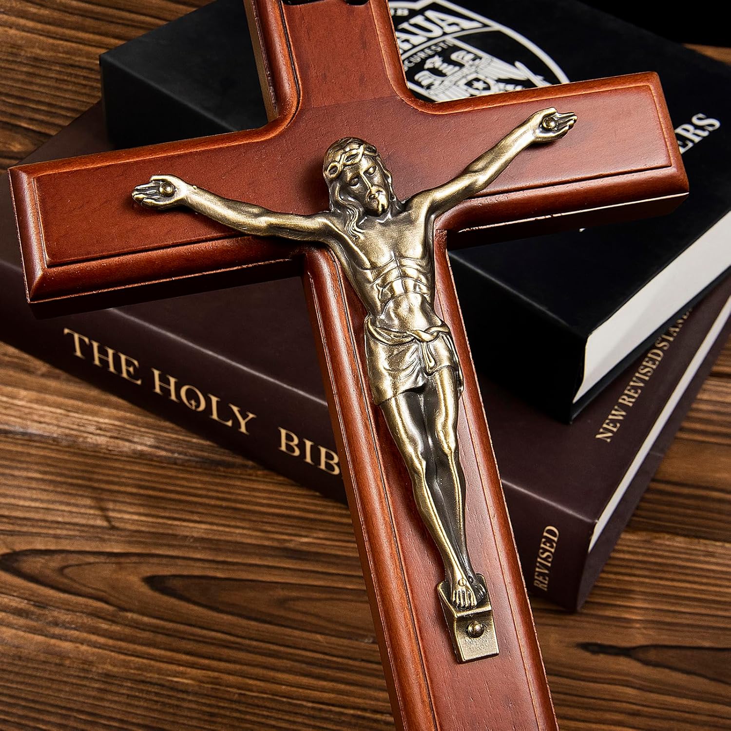 SISSIDA Crucifix Wall Cross, Handmade Wooden Catholic Crosses for Wall Decor - 12 Inch