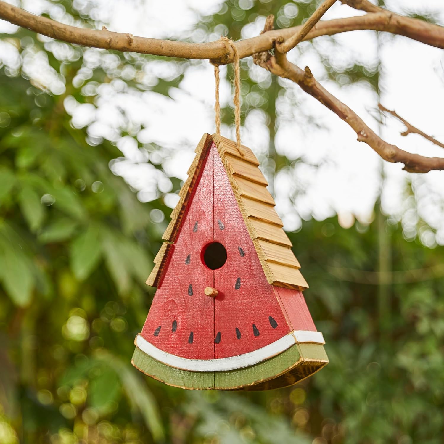 Glitzhome 11" H Distressed Solid Wood Watermelon Birdhouse, Rustic Bird House Outdoor Garden Decorative Handmade Birdhouse