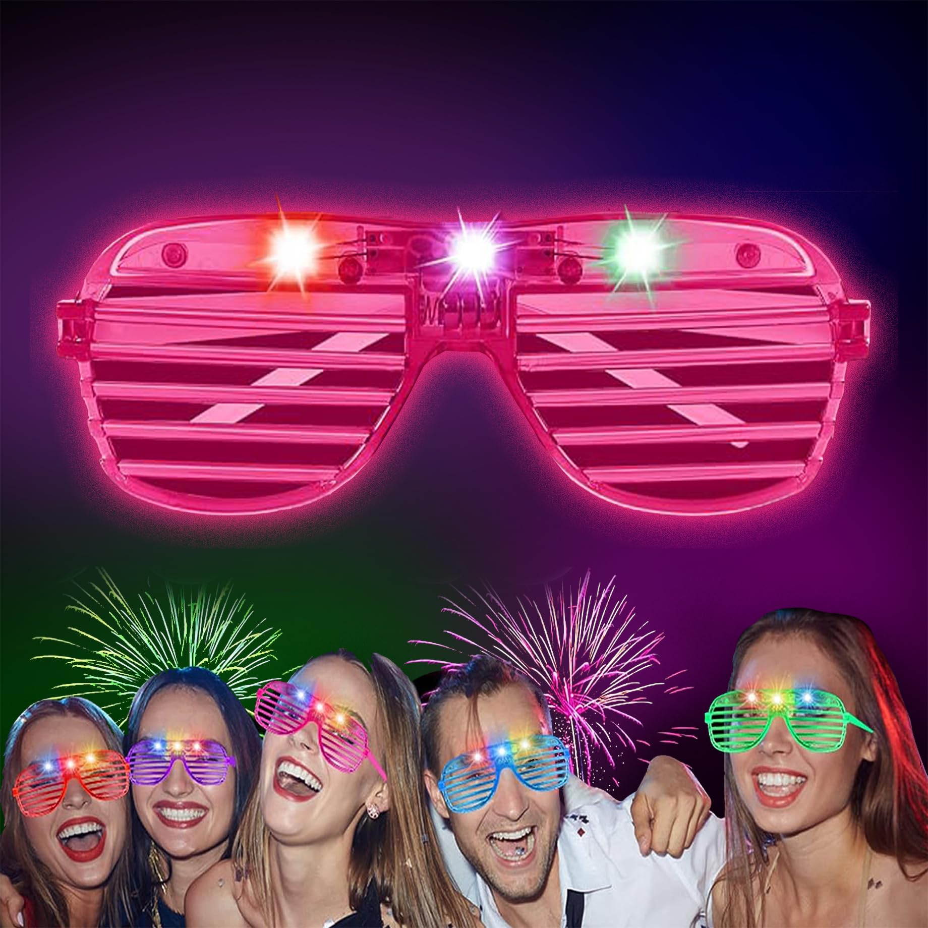lumous rola 1Pc Light Up Party Glasses Neon Glasses Glow In The Dark Party Supplies Shutter Shades Neon Flashing Rave Glasses Party Favors Accessories (Pink)