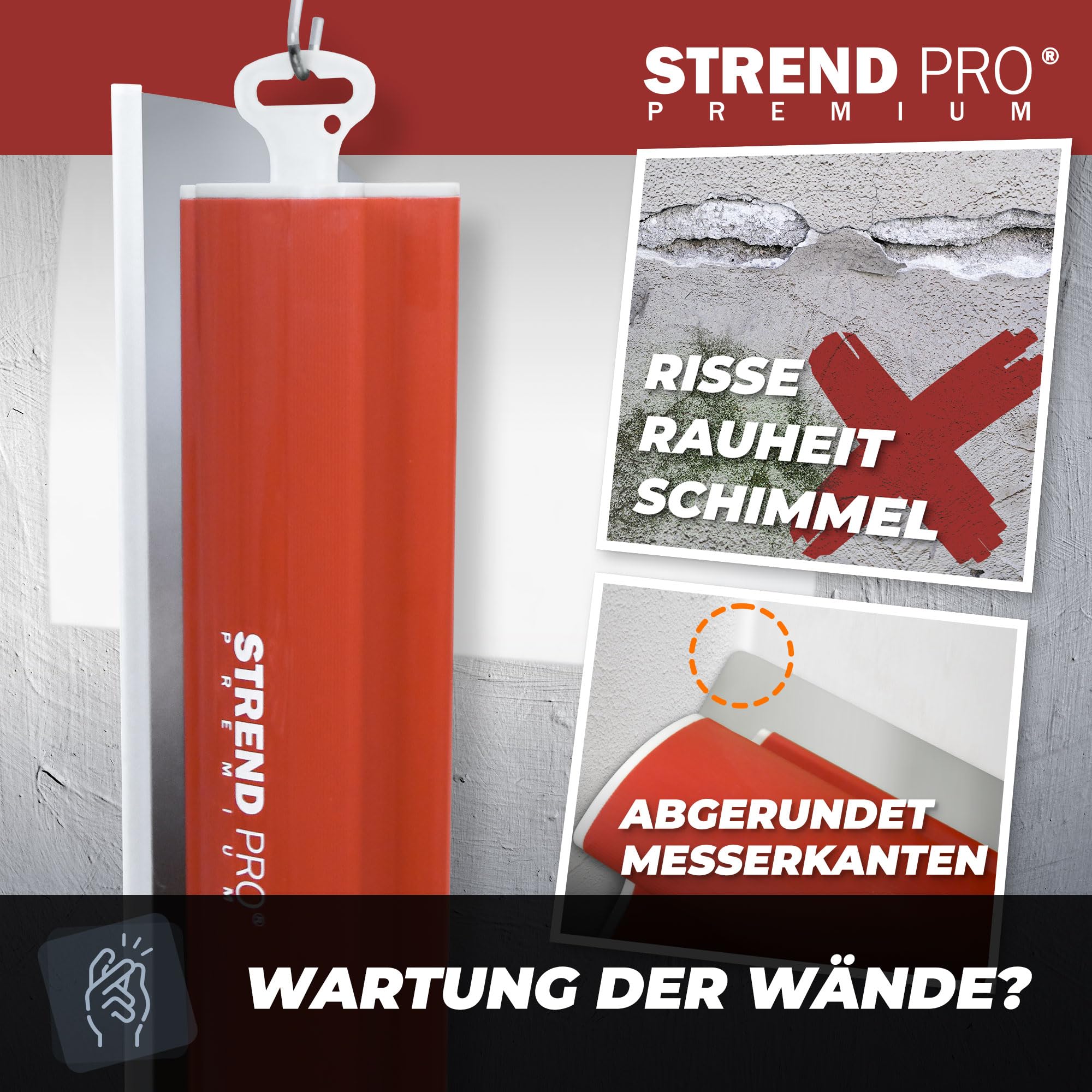 STREND PRO Spatola per Superfici 100 cm PREMIUM con Impugnatura Z | PROFI Set di Spatole per Muro a Secco e Stucchi | Anello in Acciaio Inossidabile Antiruggine 0,3 mm | Spatola Lisciante,per Rasatura