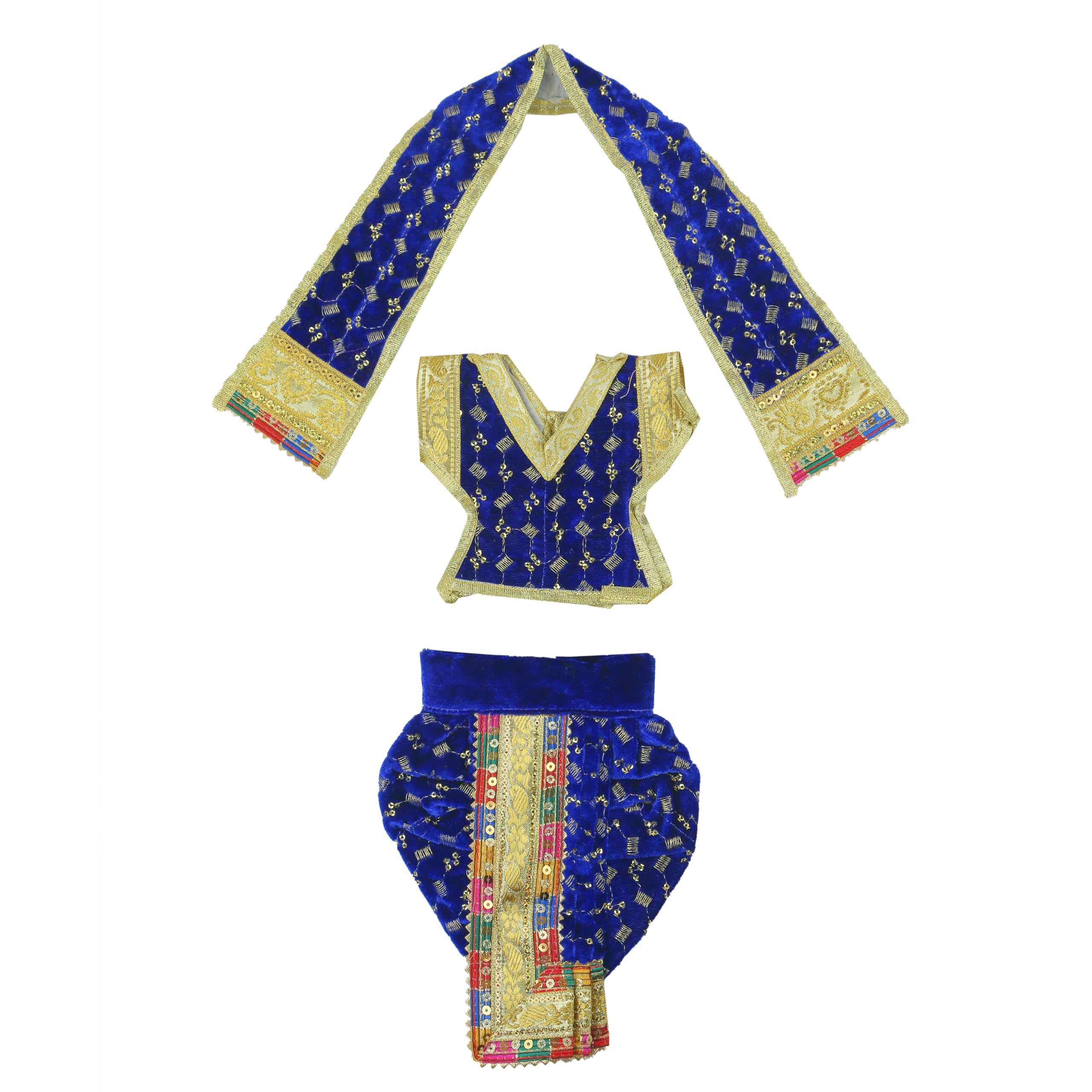 Decorative God Dhoti Dress Ganpati/Krishna Set/Poshak for God/Dhoti Set for Statues Home Mandir/God Clothes/Dress for Ganpati/Vinayak veshti Vastra Traditional Diwali Decor Festival(Size:-8")(Blue)